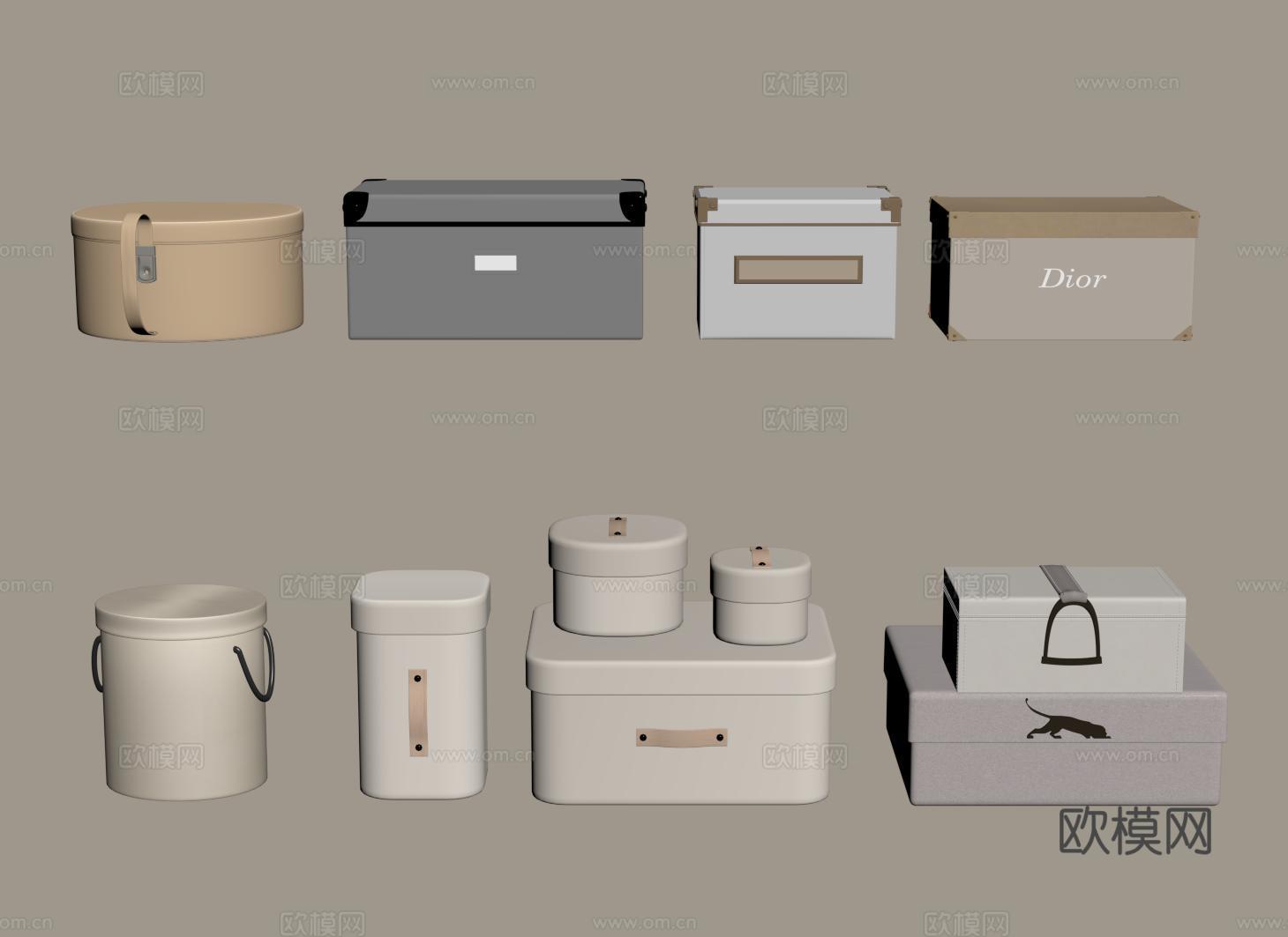 奶油风整理盒子 鞋盒 现代储物盒 圆形收纳盒su模型