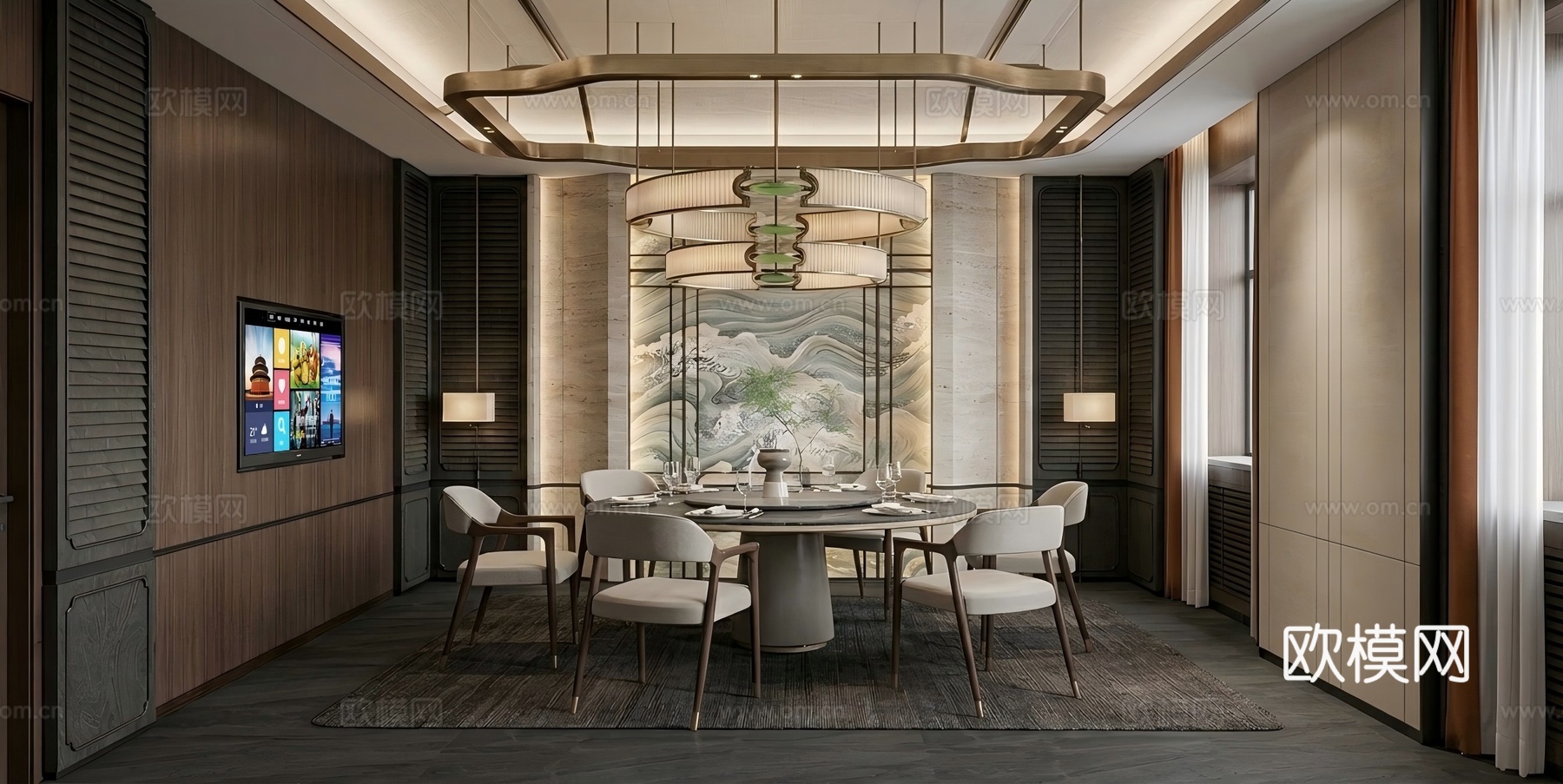 新中式包厢su模型