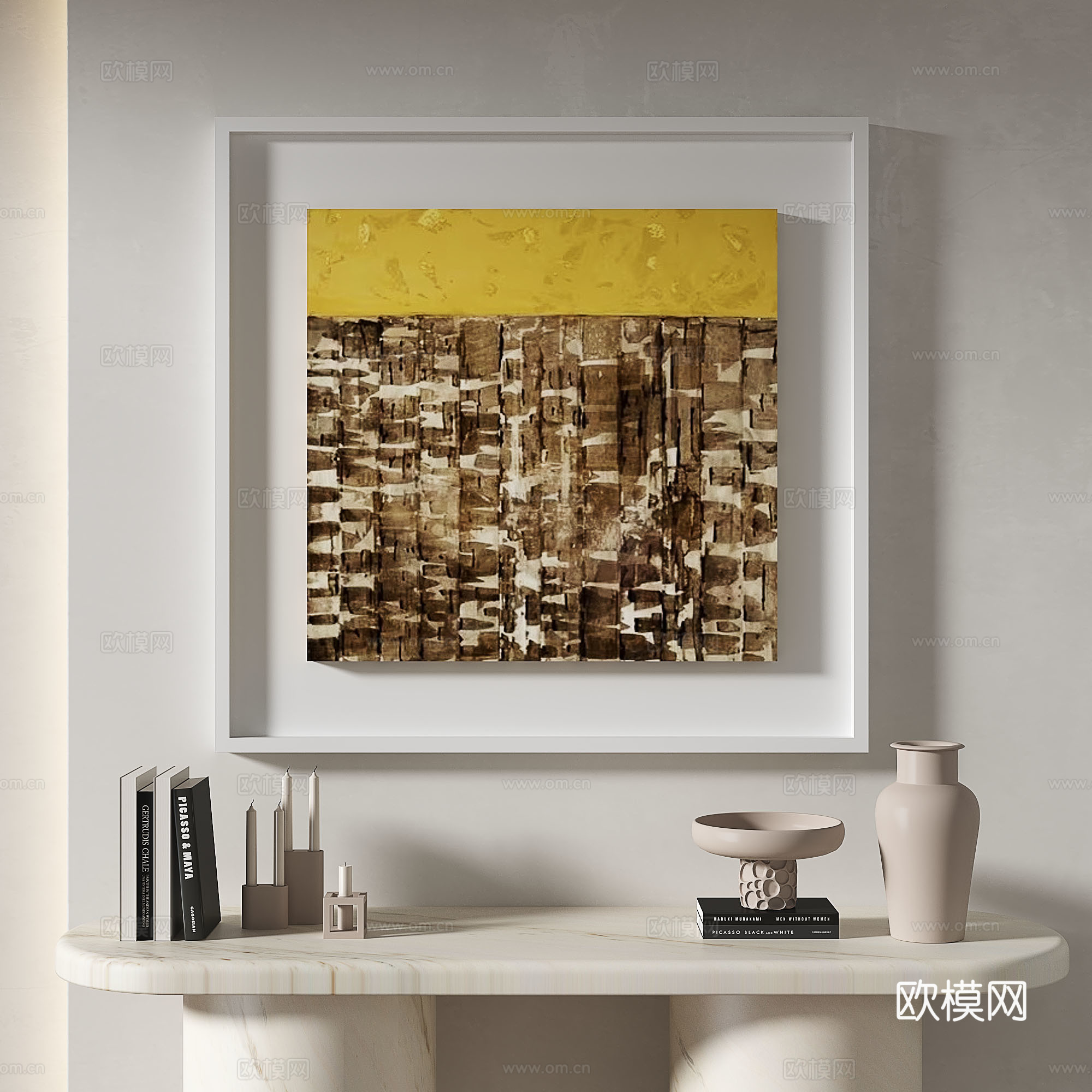 现代，简约，抽象，奶油风，玄关，挂画免费3d模型