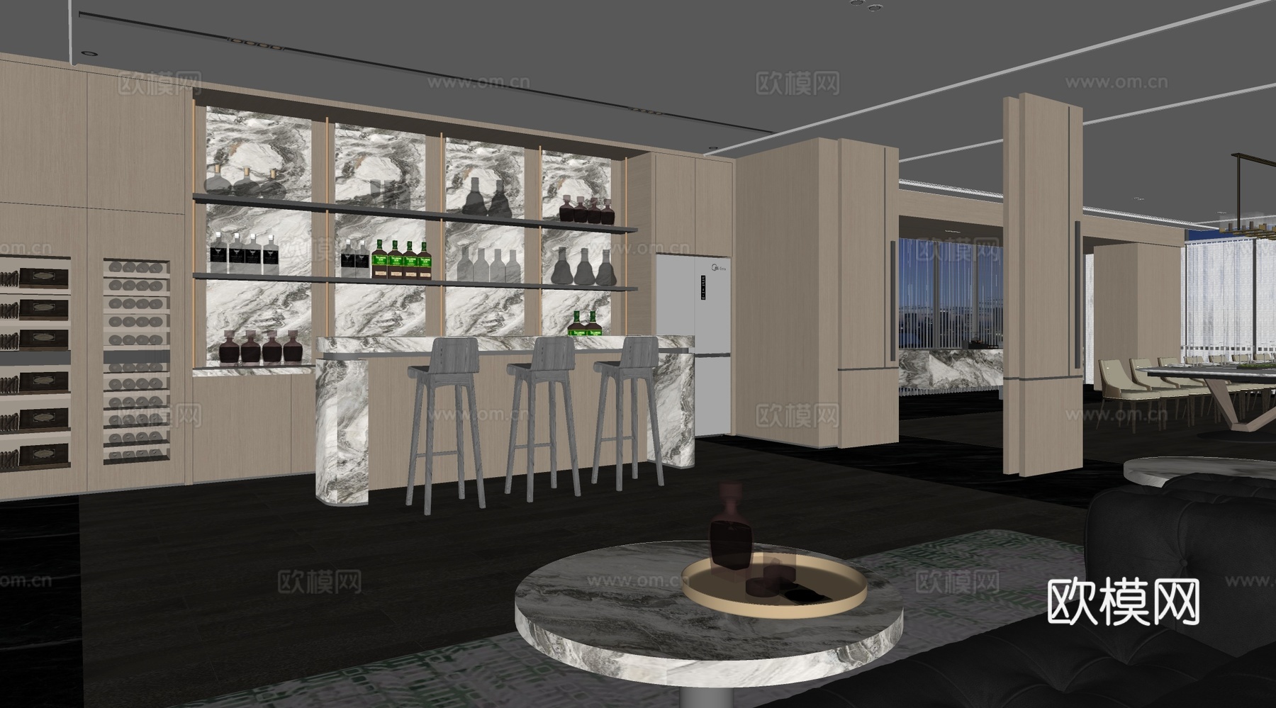 现代轻奢品酒室 酒窖 酒庄 酒柜su模型