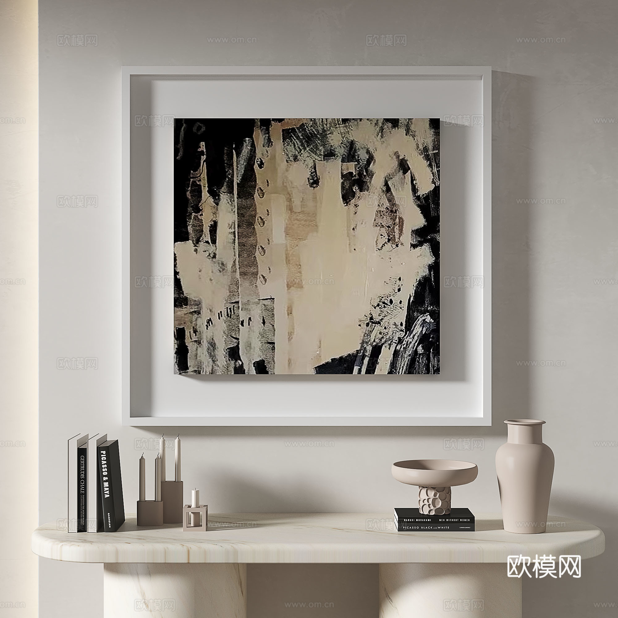 现代，简约，抽象，奶油风，玄关，挂画免费3d模型