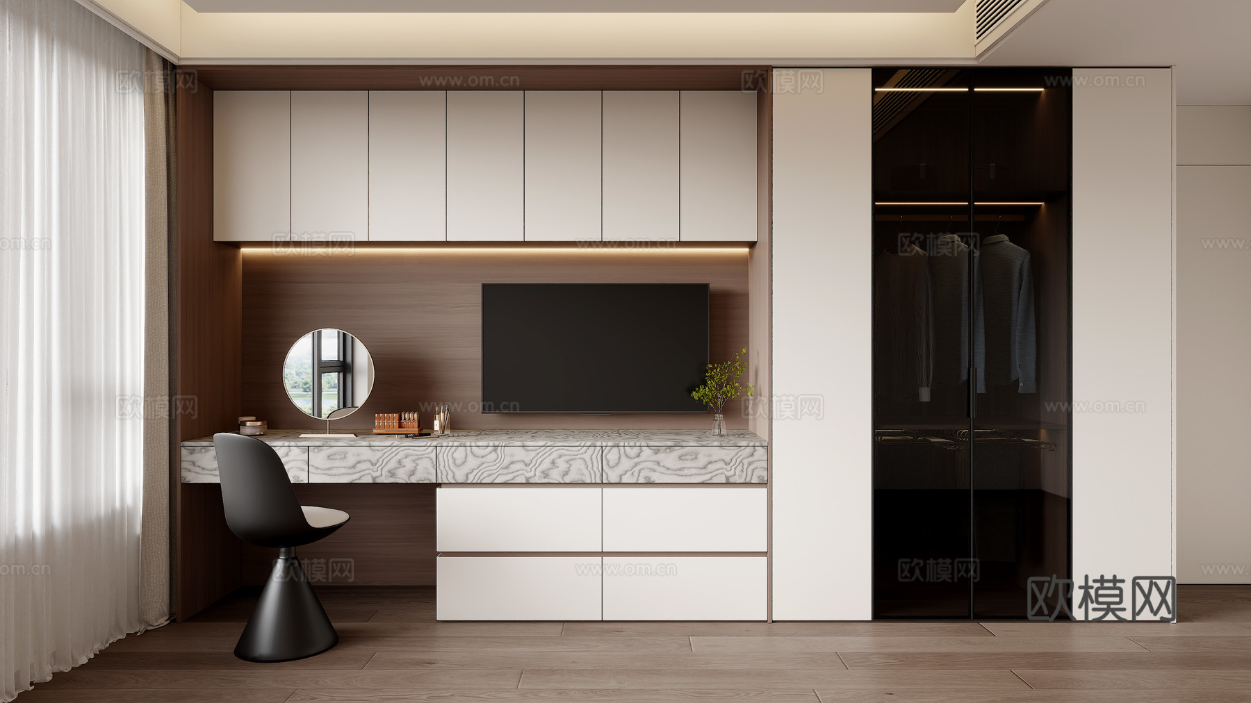 现代卧室衣柜 床尾衣柜  梳妆柜电视柜 床尾衣柜梳妆台电视柜su模型下载（渲染图1）
