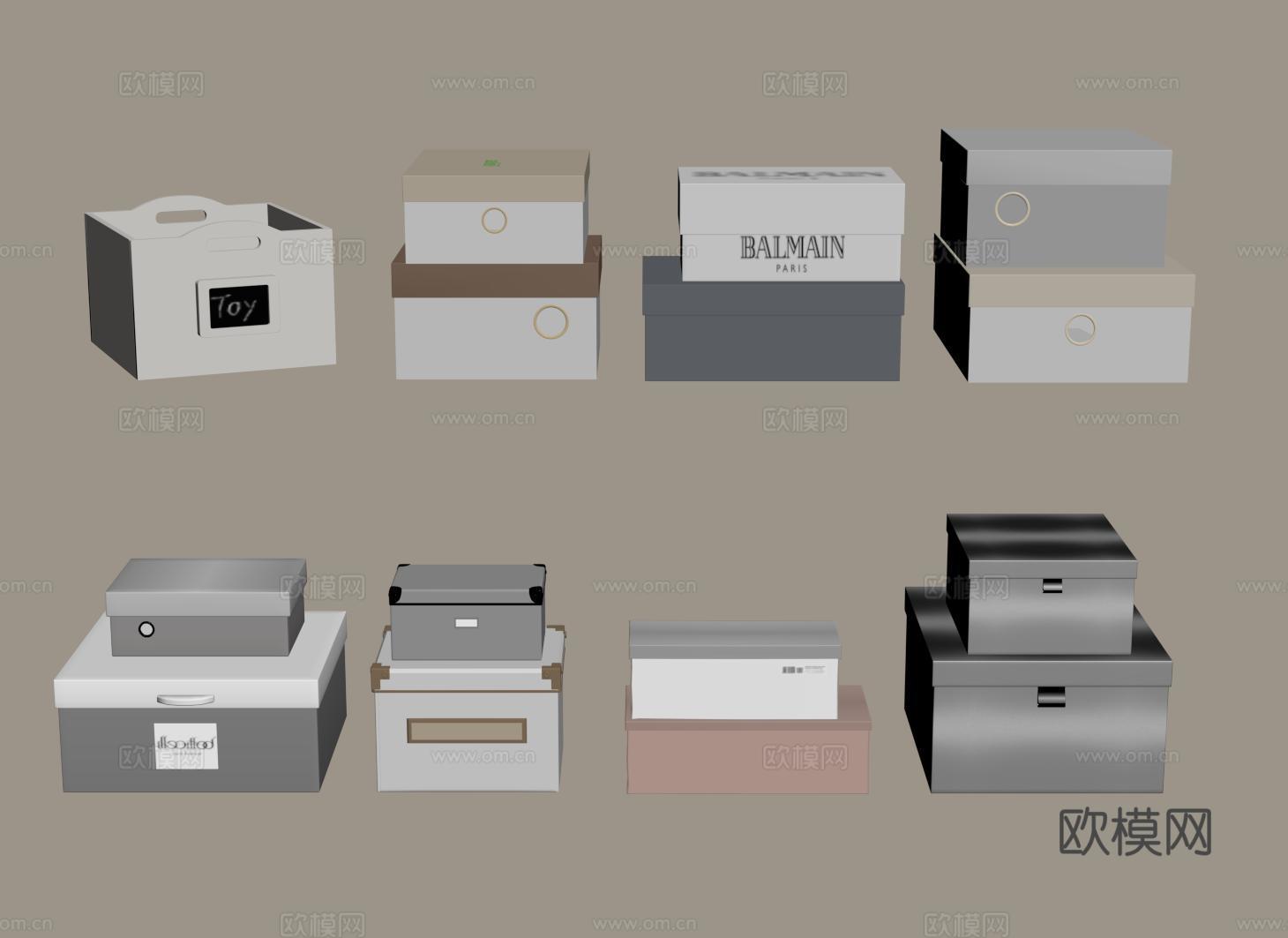 极简整理盒子 鞋盒 现代储物盒 收纳盒 收纳筐su模型