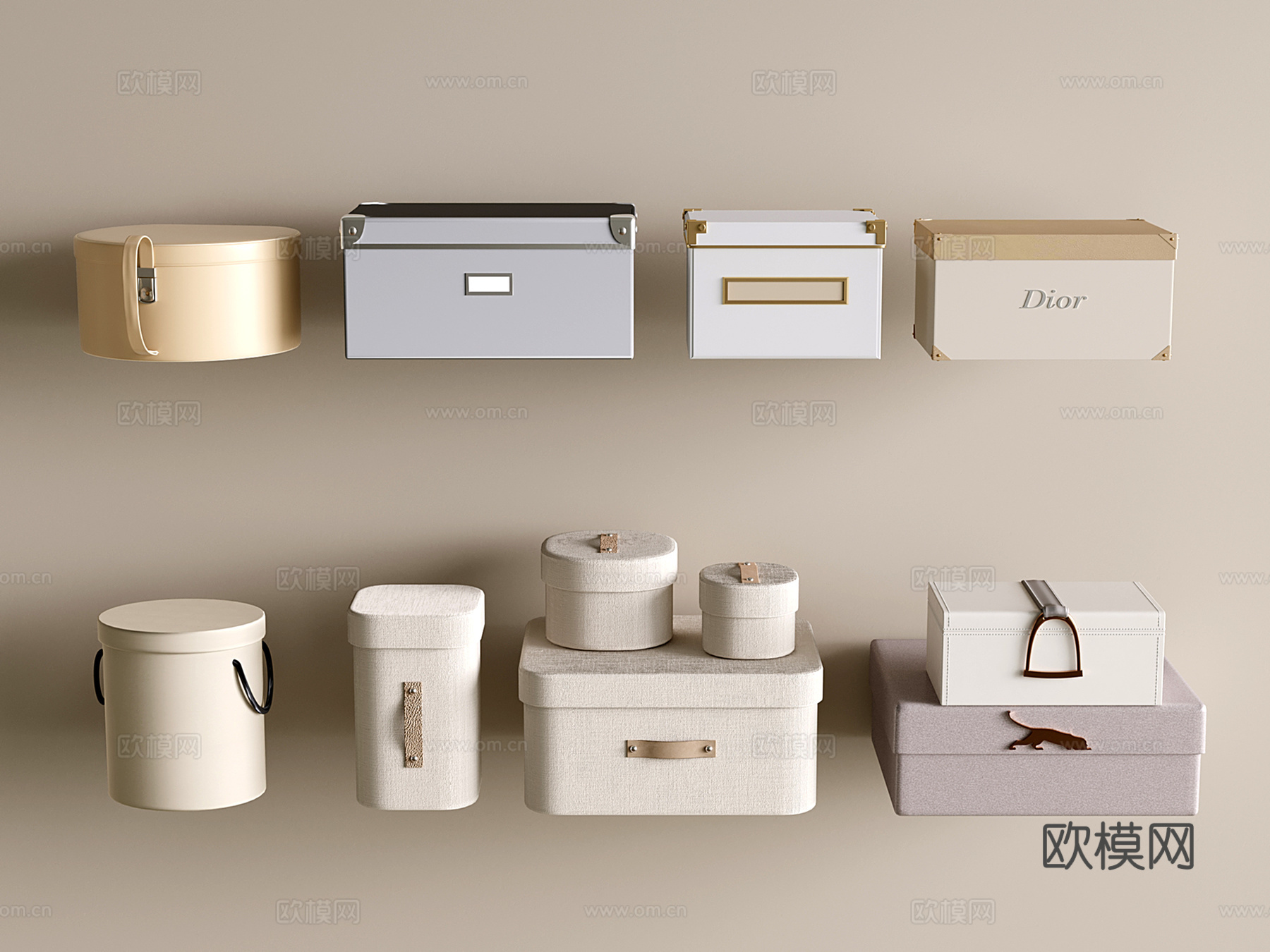 奶油风整理盒子 鞋盒 现代储物盒 圆形收纳盒su模型