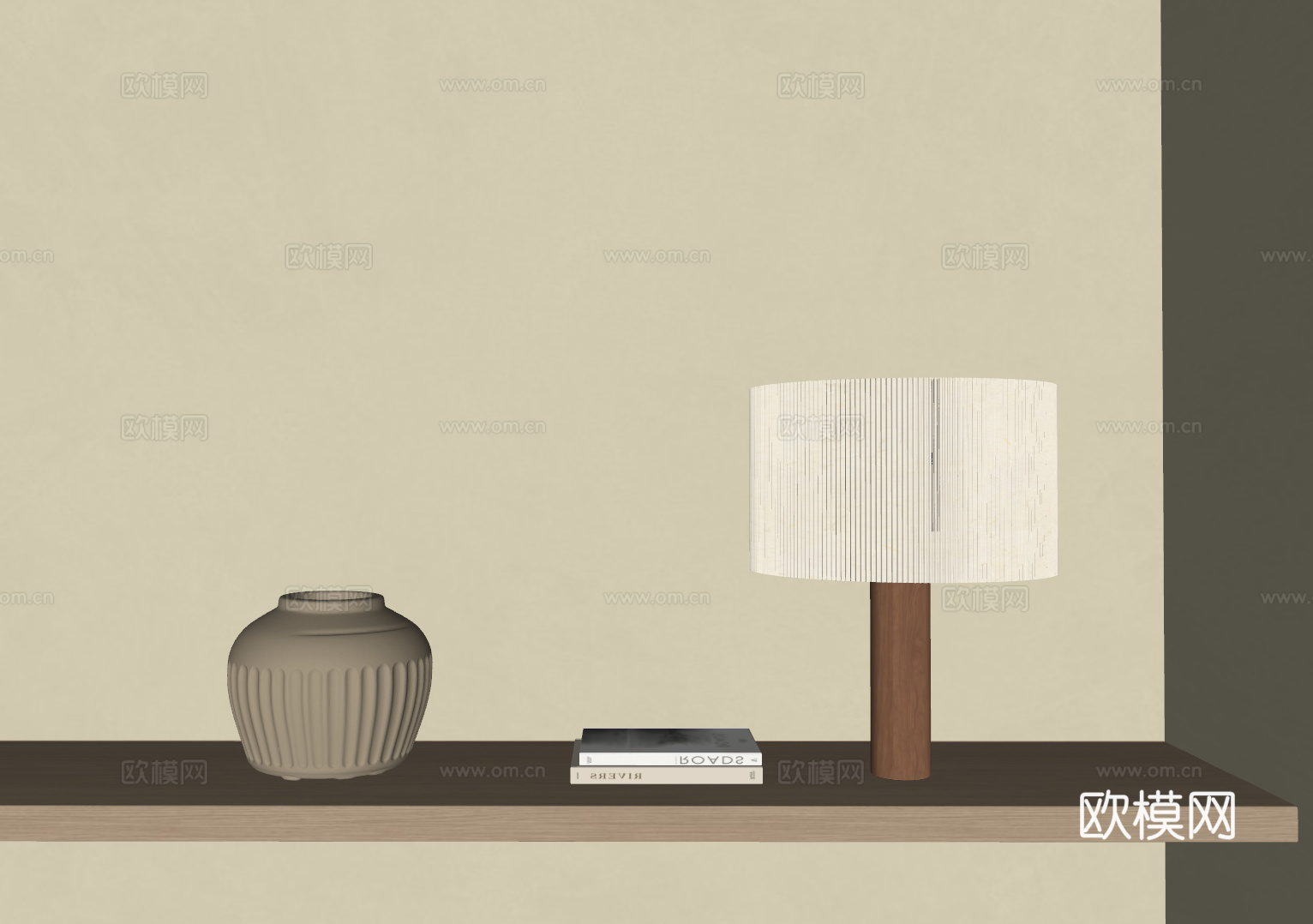 现代中古风实木台灯卧室简约台灯su模型