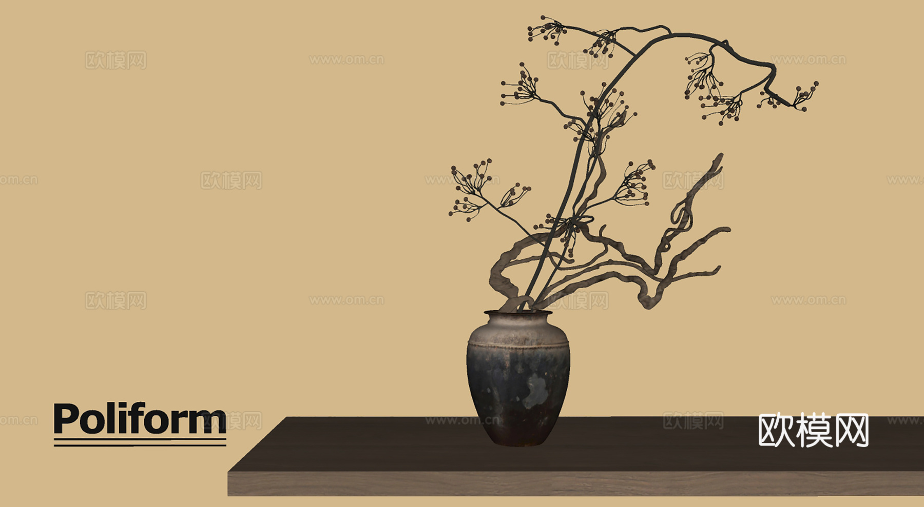 新中式花瓶盆栽su模型