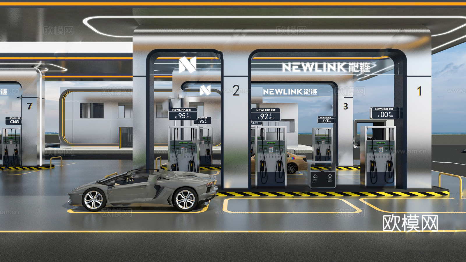 现代风格加油站 小公建 加油站su模型