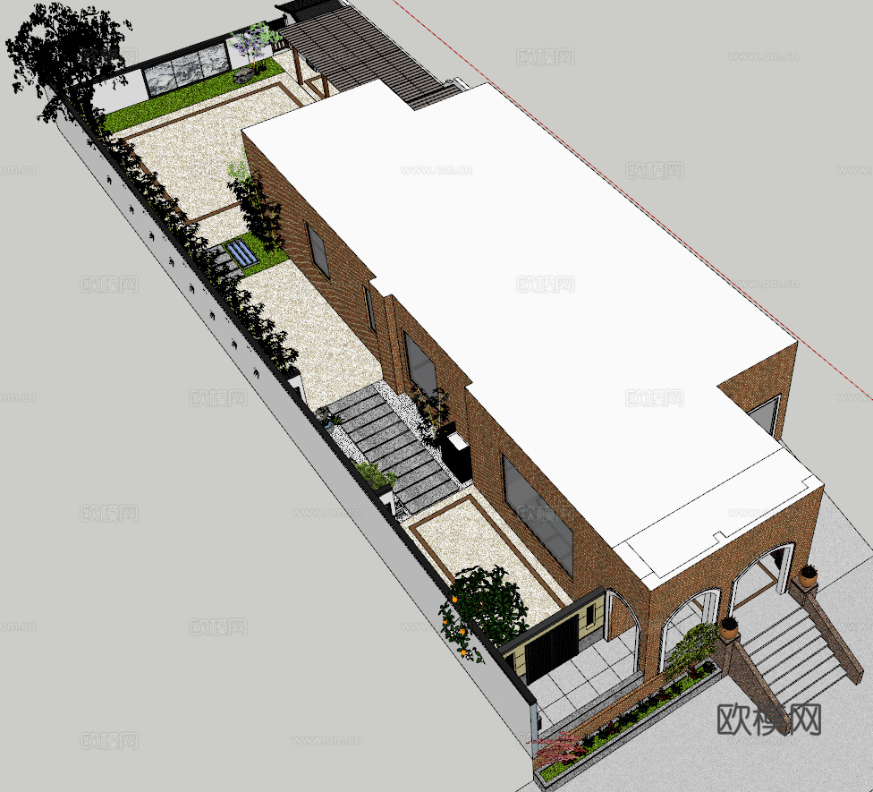 新中式别墅花园su模型