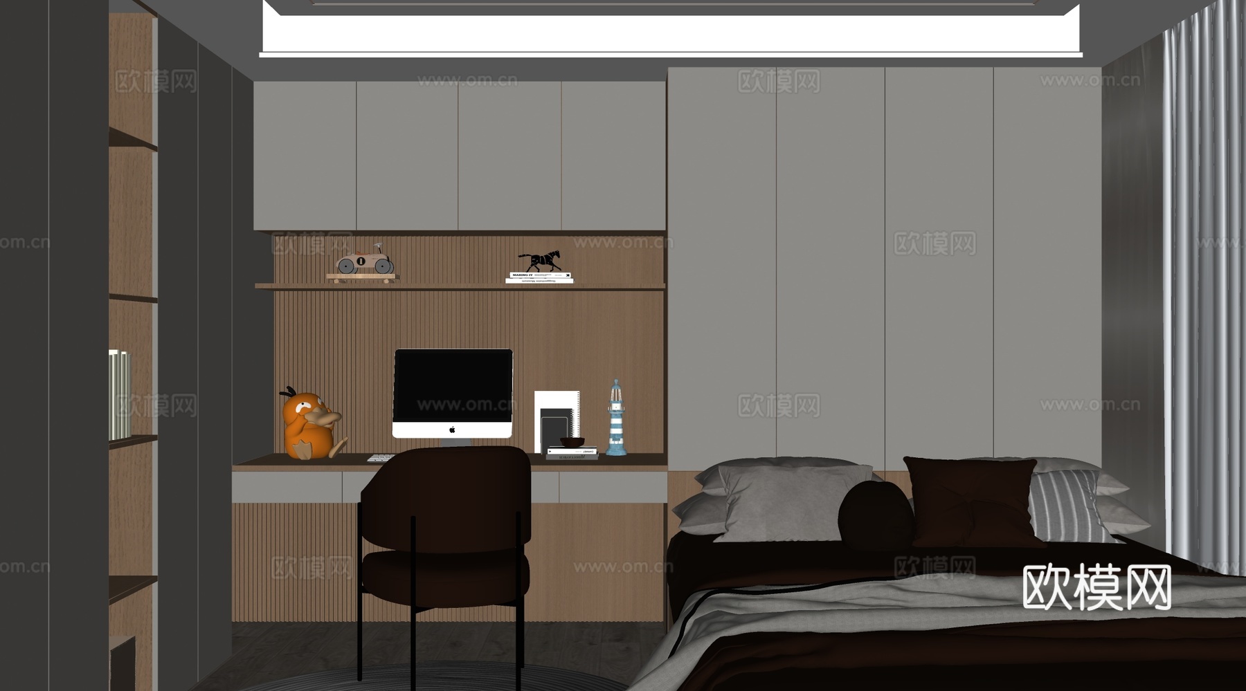 现代榻榻米卧室 儿童卧室 衣柜书柜 儿童床su模型