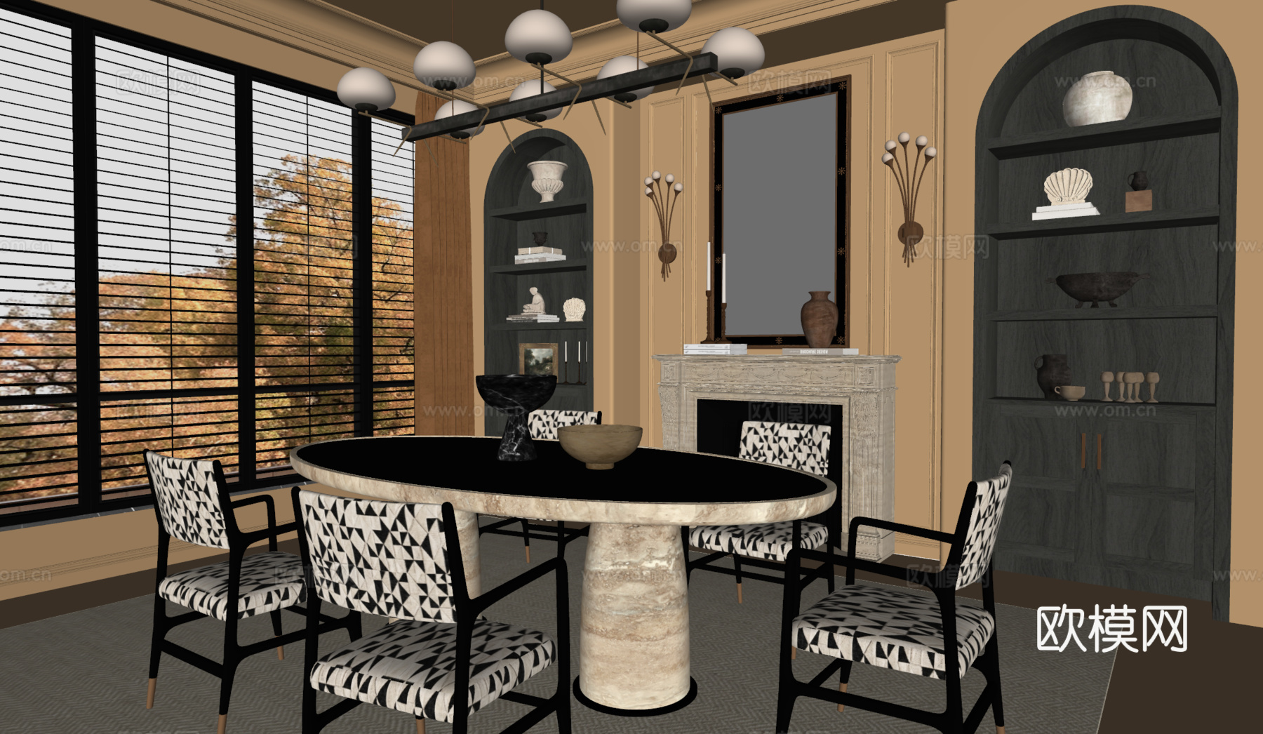 美式复古餐厅su模型