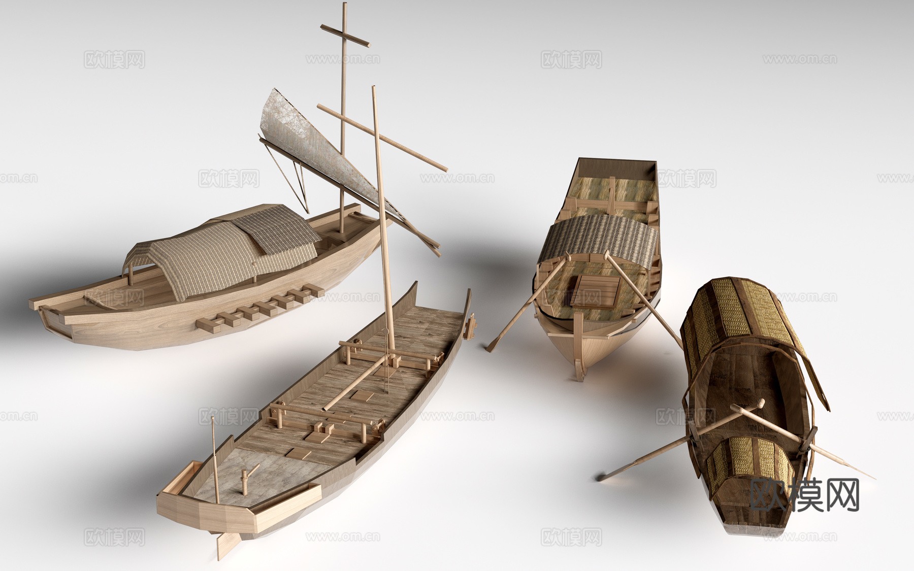 现代乌篷船 木船 渔船 帆船su模型