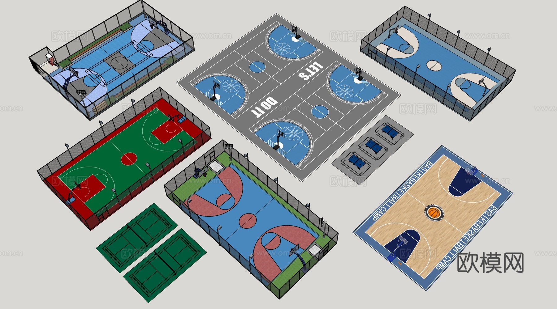 现代篮球场 运动场 球场su模型