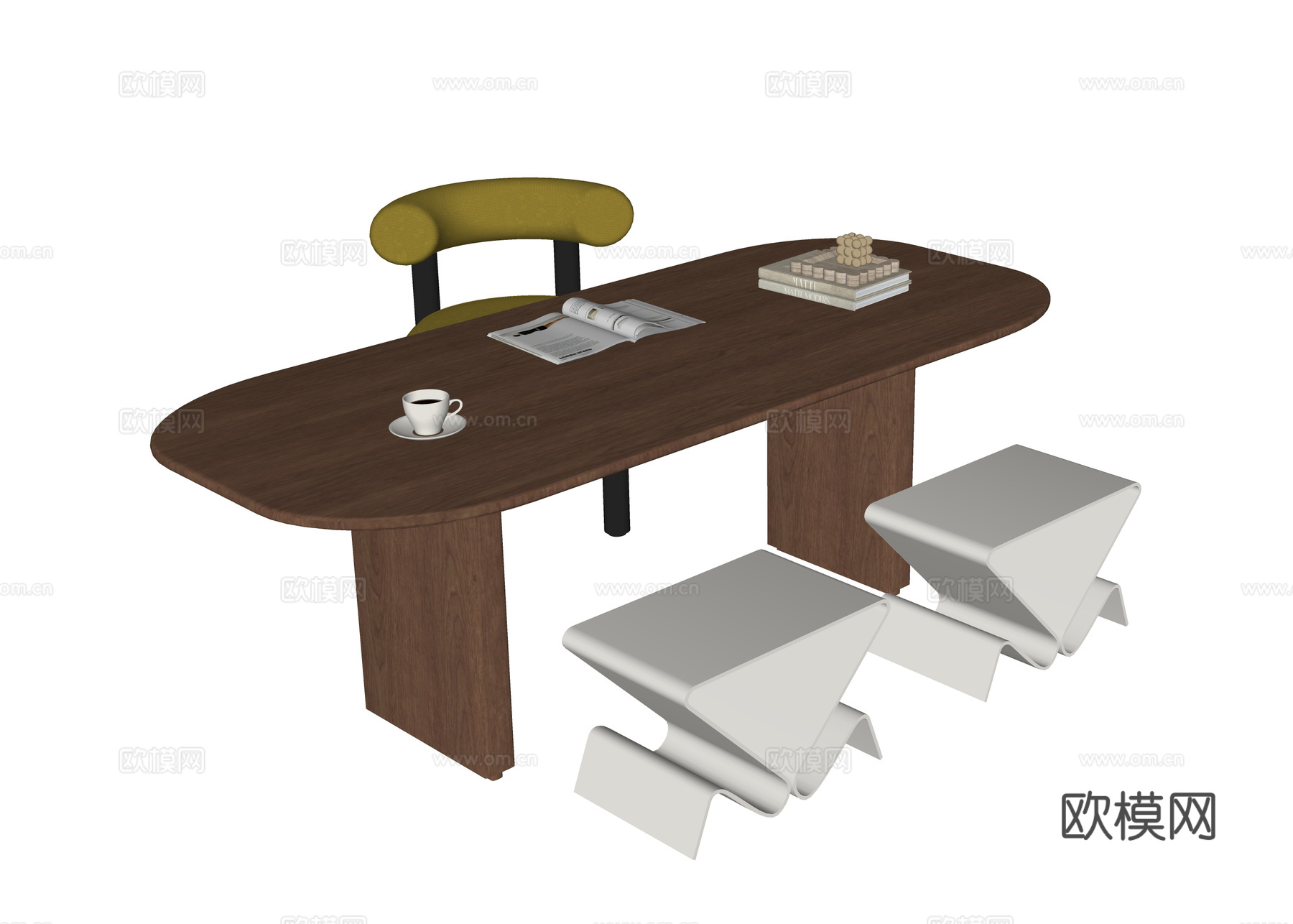 现代书桌椅 凳子 书桌su模型