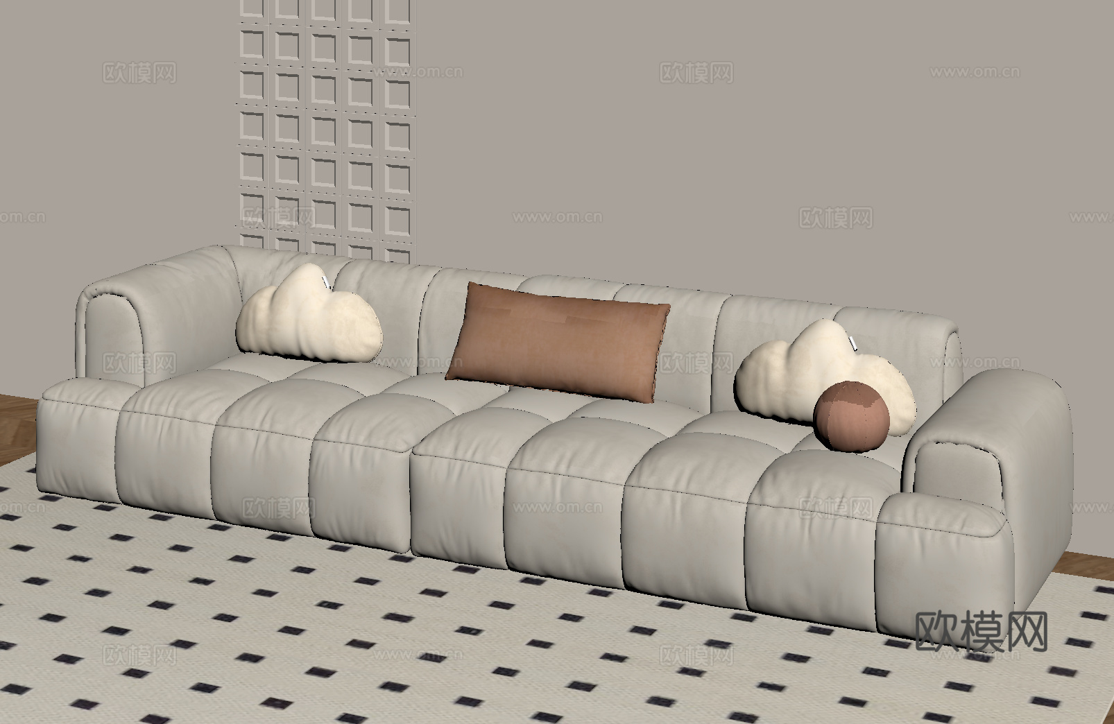 现代奶油风沙发 多人沙发su模型