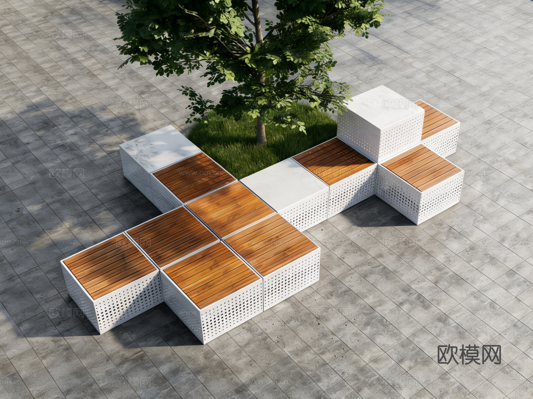 现代·拼接景观座椅 景观小品 坐凳 树池su模型
