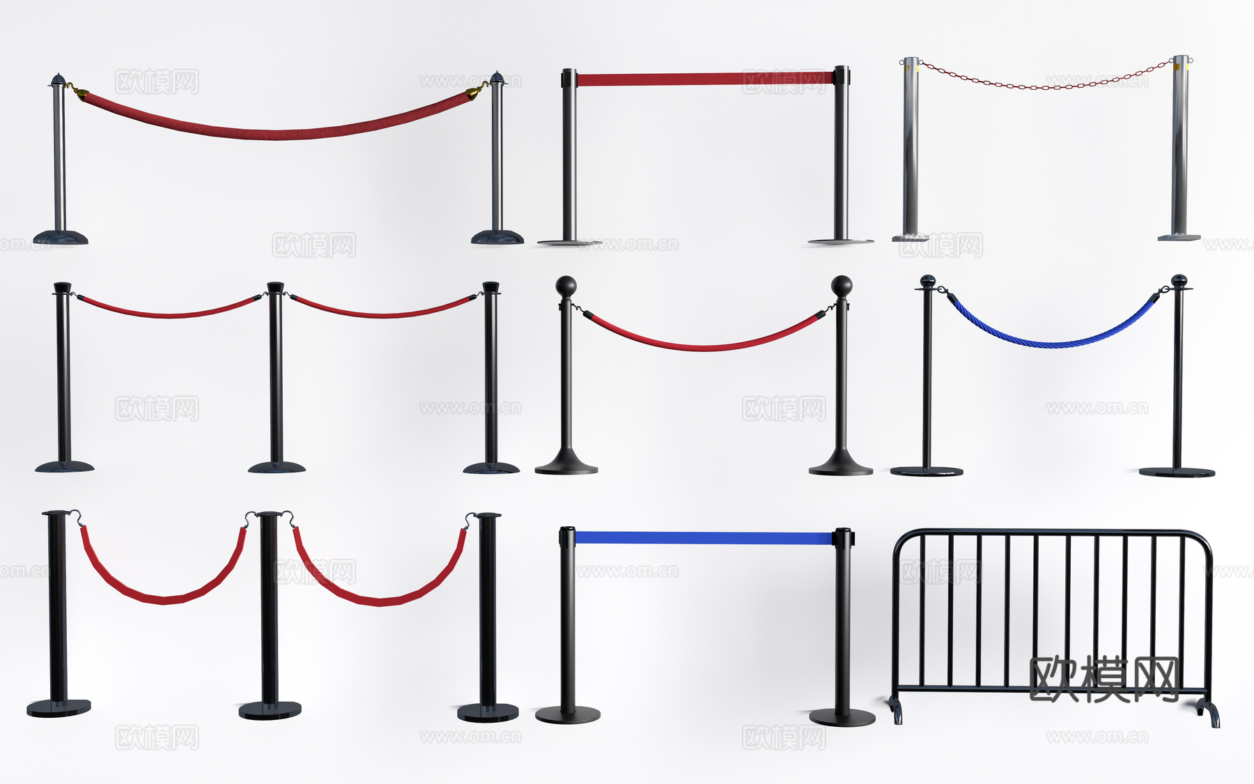 现代伸缩隔离带 警戒线 伸缩围栏 护栏su模型