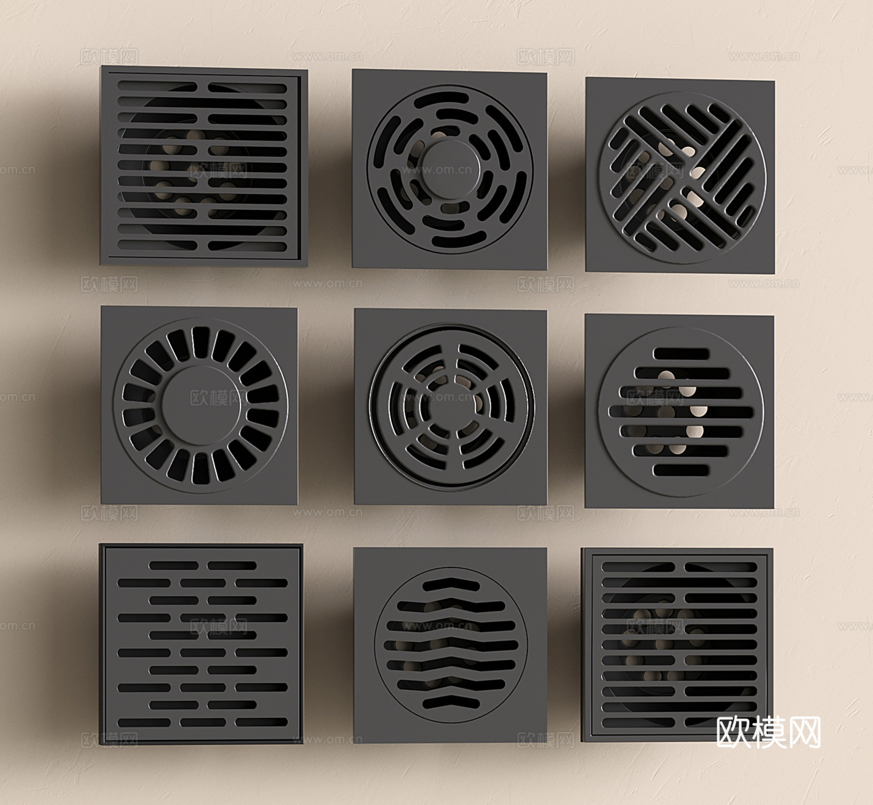 现代不锈钢地漏 防臭排水口 金属地漏 卫生间地漏su模型