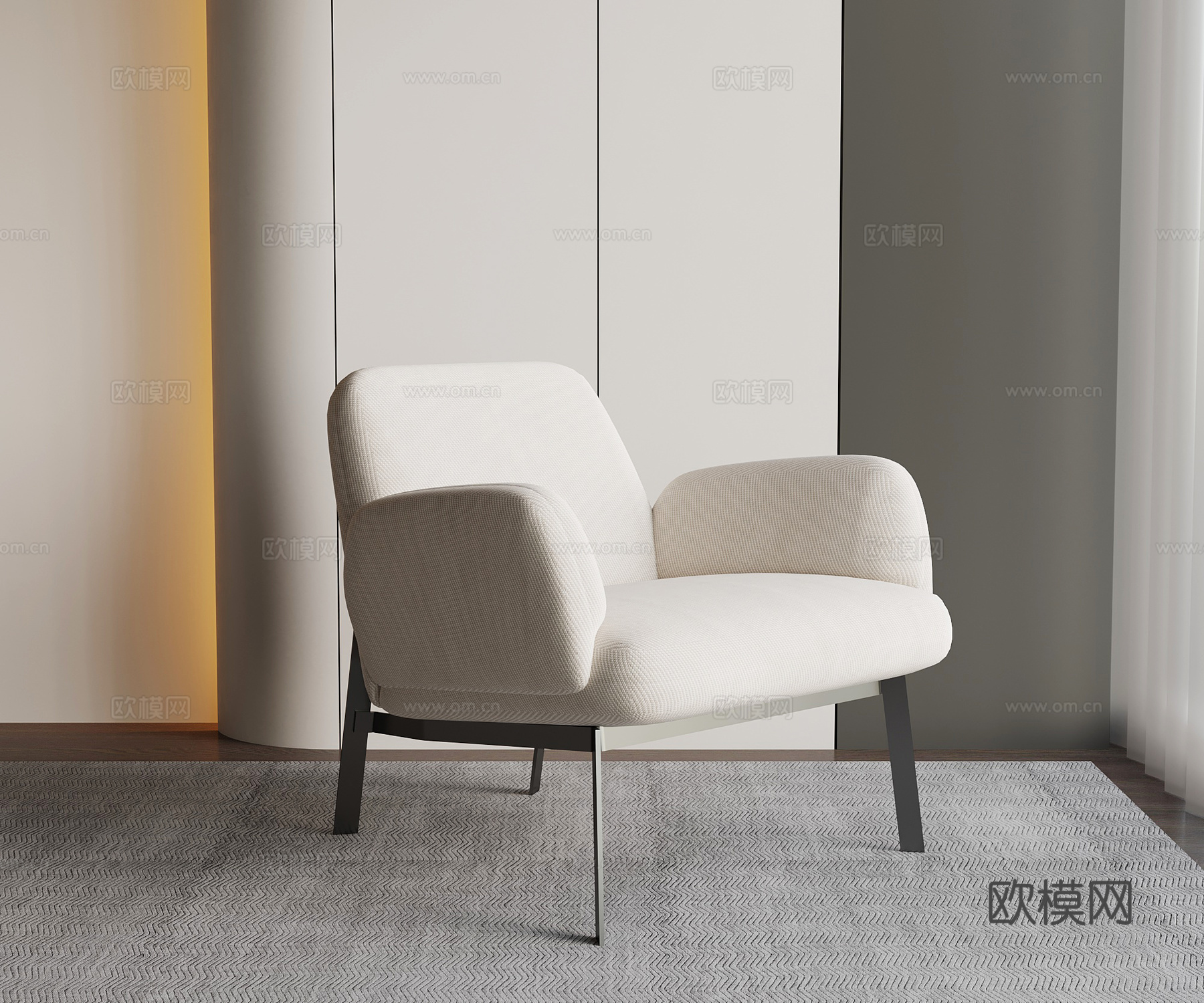 现代奶油风单人沙发 休闲椅su模型
