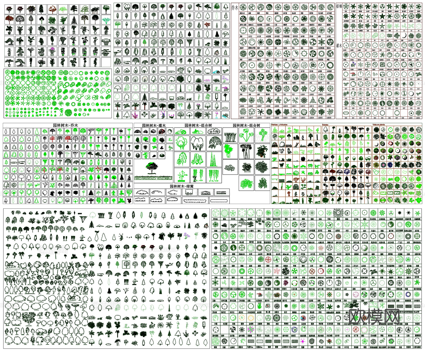 园林树木植物苗木图例车辆CAD素材图库cad施工图