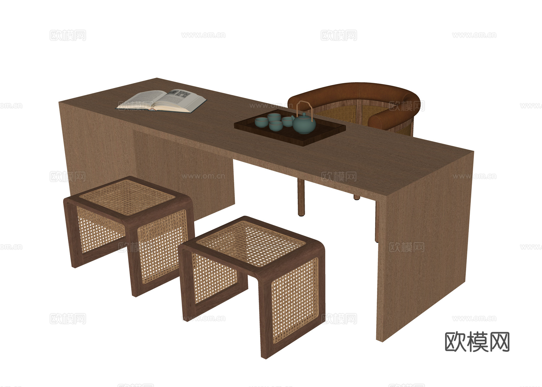 现代书桌椅 书桌 凳子su模型