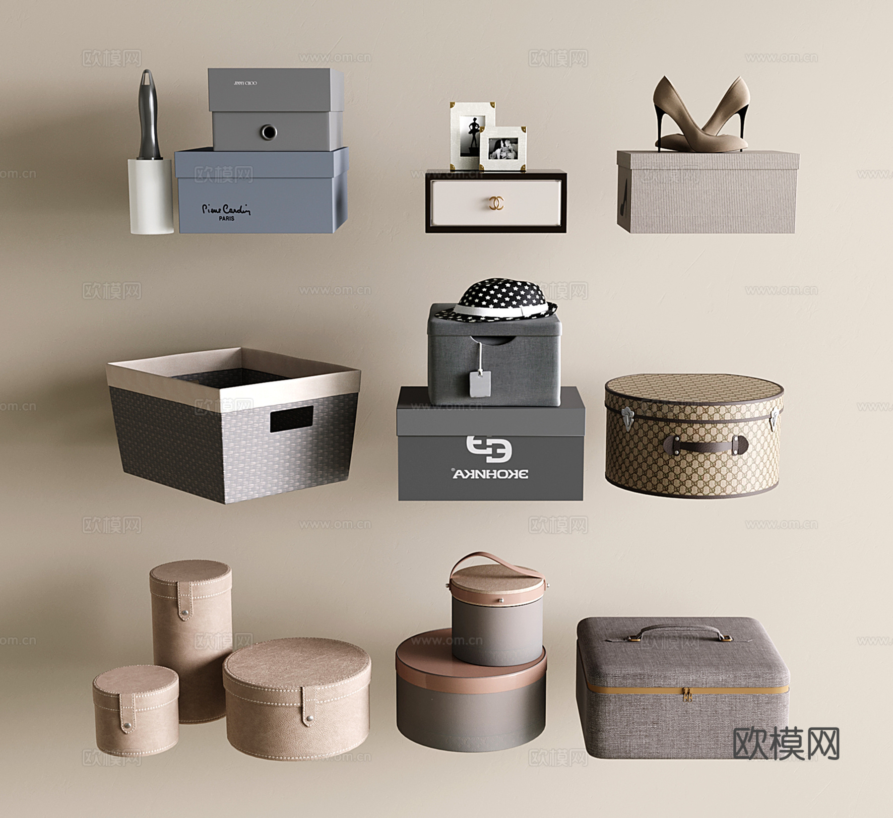意式整理盒子 鞋盒 现代储物盒 圆形收纳盒 收纳筐su模型