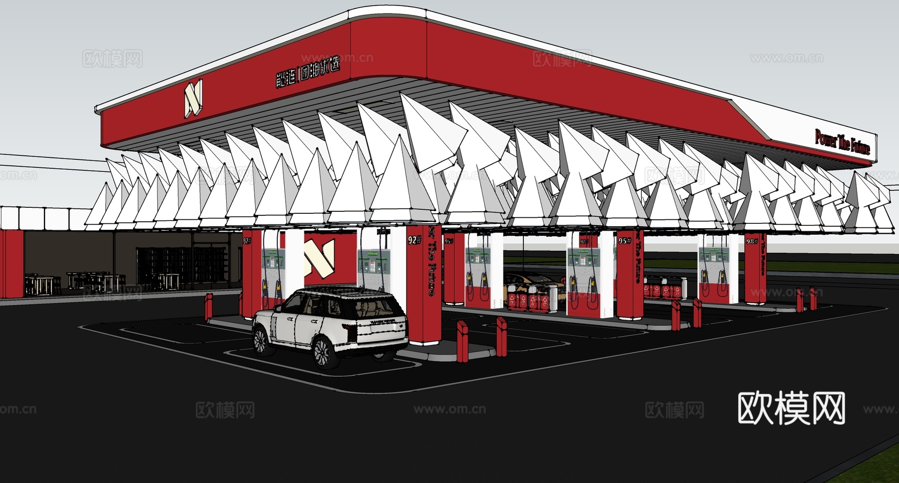 现代加油站 小公建 加油站su模型
