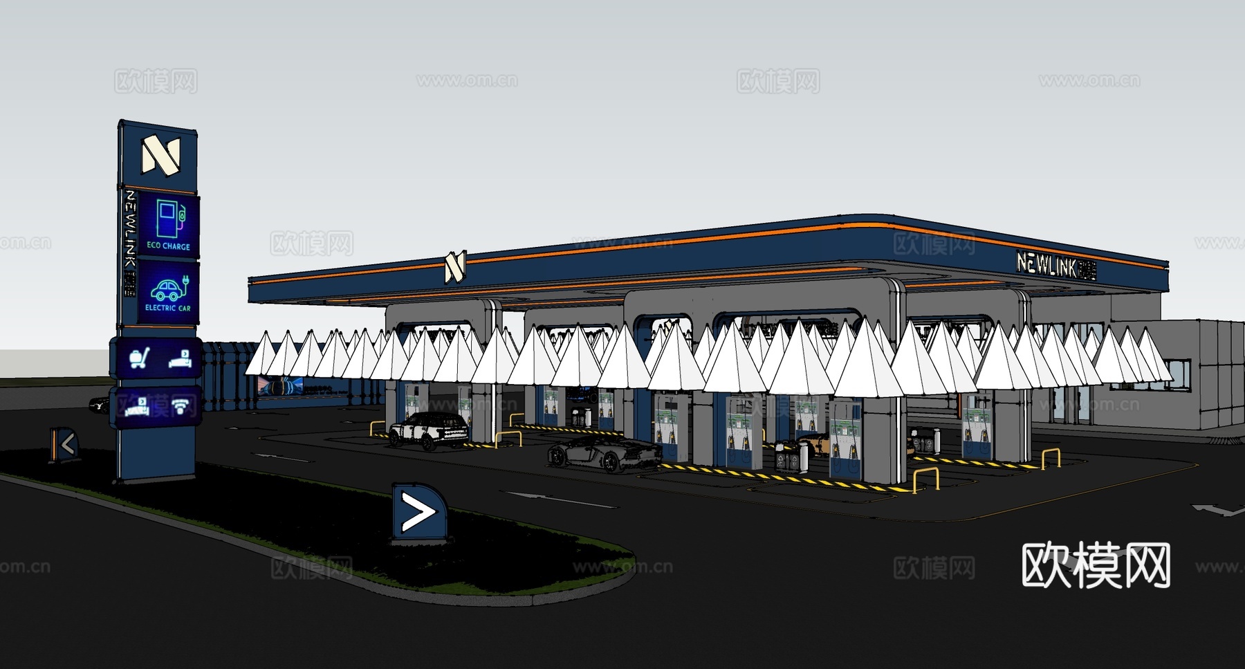 现代风格加油站 小公建 加油站su模型