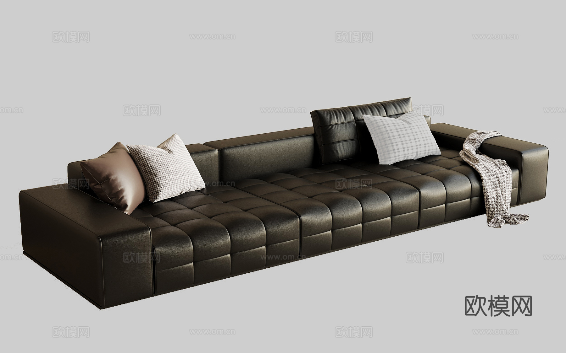 现代意式多人沙发 皮质沙发su模型