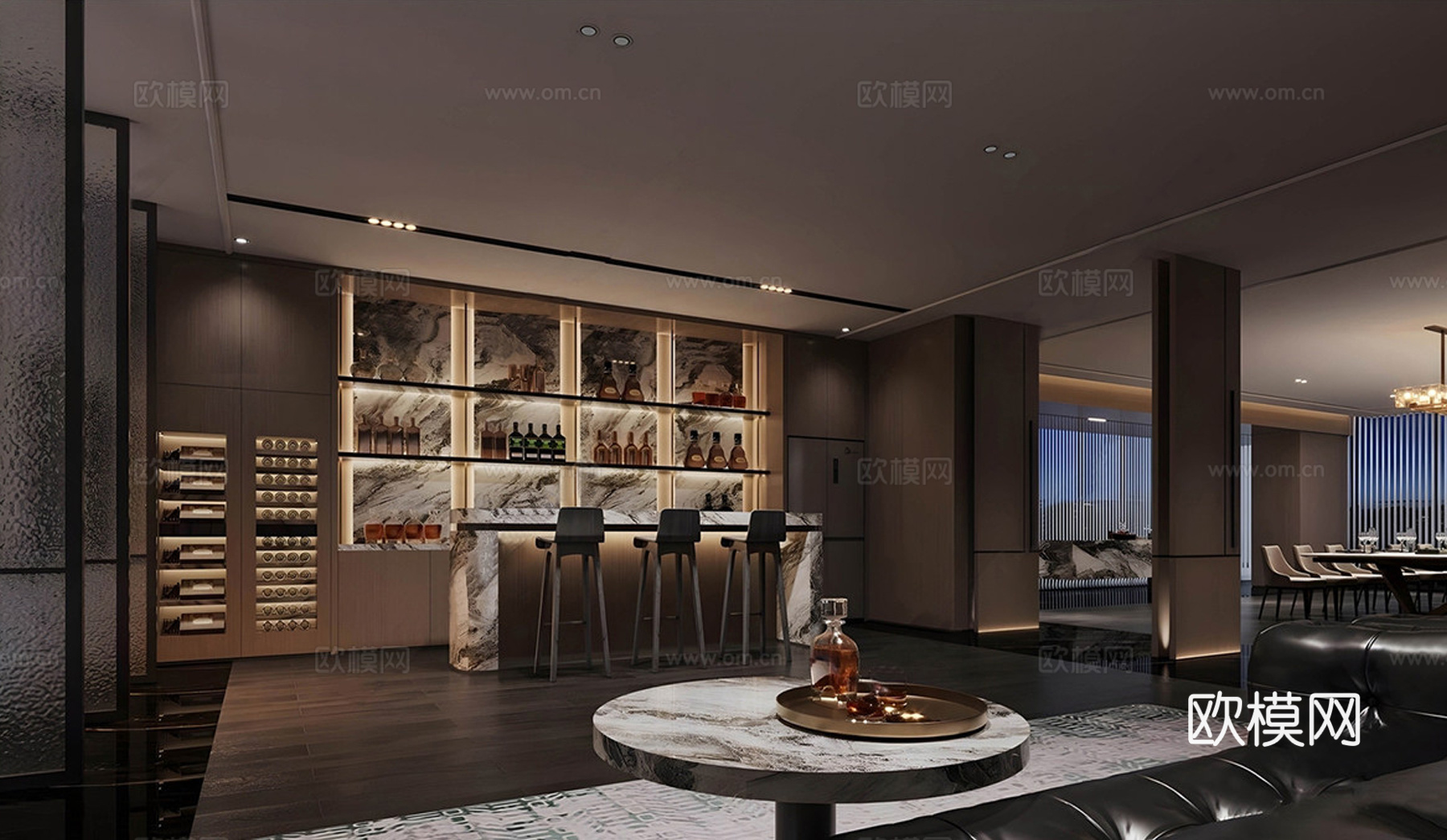 现代轻奢品酒室 酒窖 酒庄 酒柜su模型