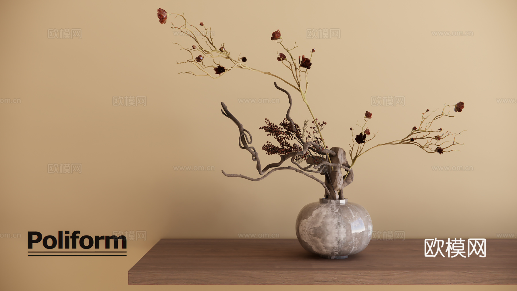 新中式花瓶盆栽su模型