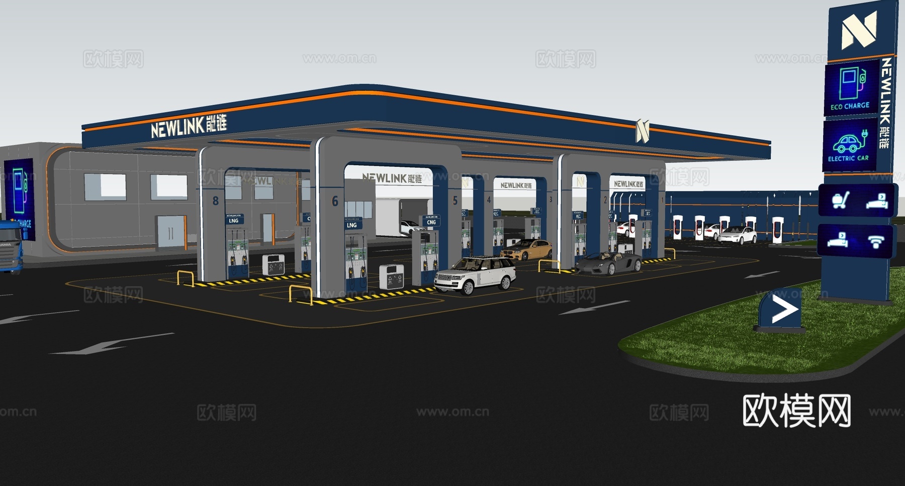 现代加油站 小公建 加油站su模型