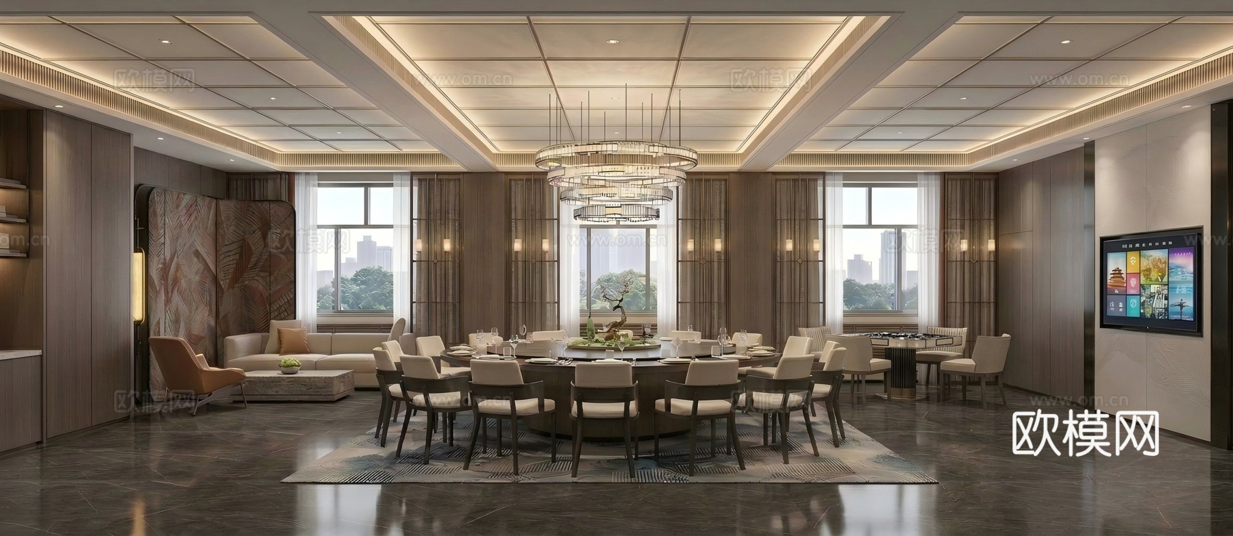 新中式包厢su模型