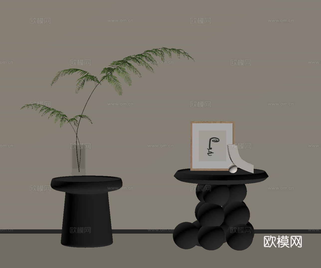 现代复古边几 圆几角几su模型