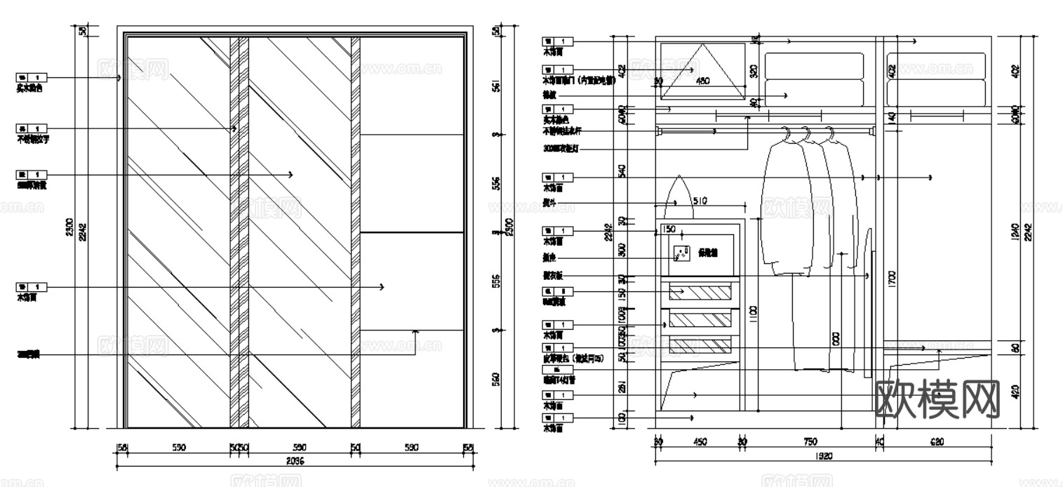 衣柜 书柜 梳妆台 储物柜 CAD图纸cad施工图下载（渲染图3）