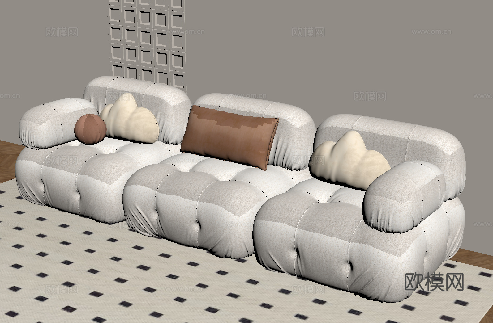 现代奶油风沙发 多人沙发su模型su模型