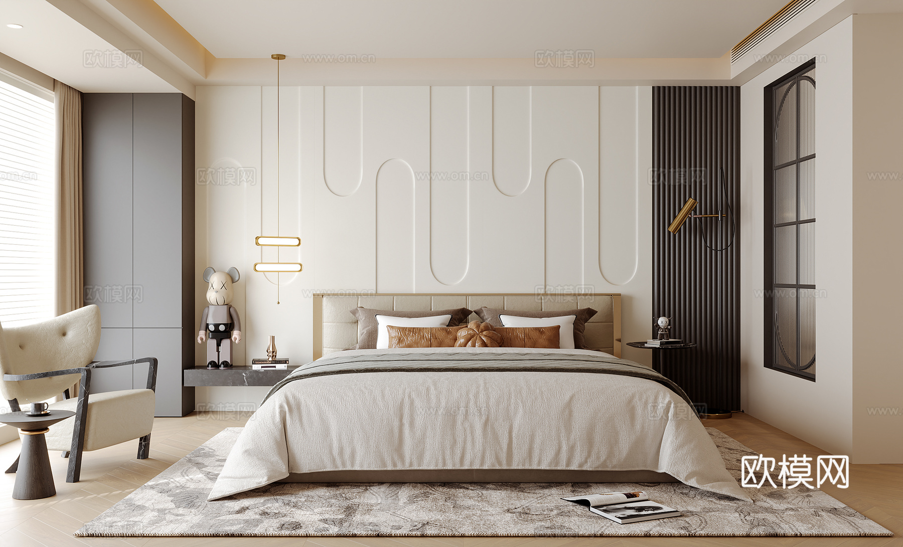 现代意式卧室su模型