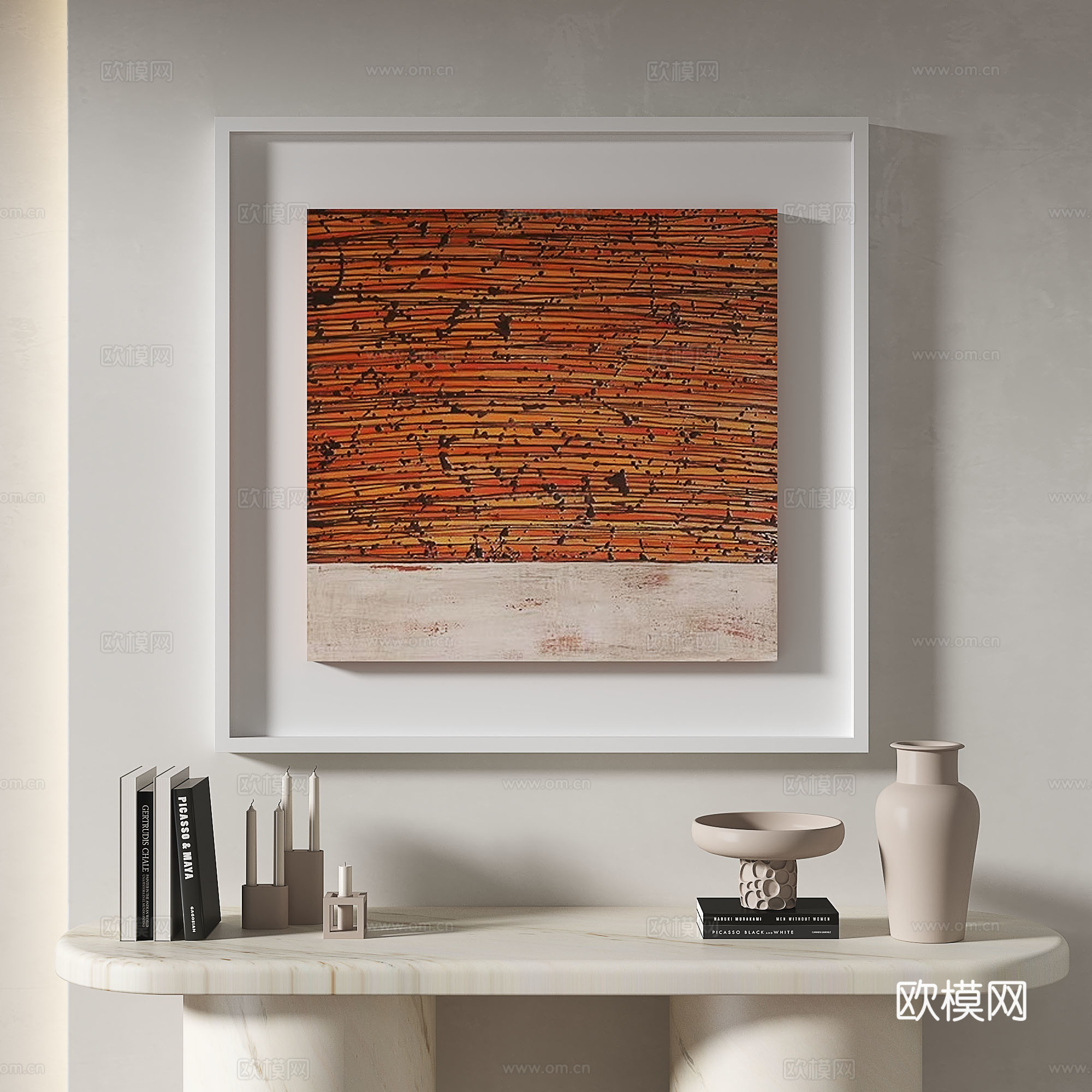 现代，简约，抽象，奶油风，玄关，挂画免费3d模型