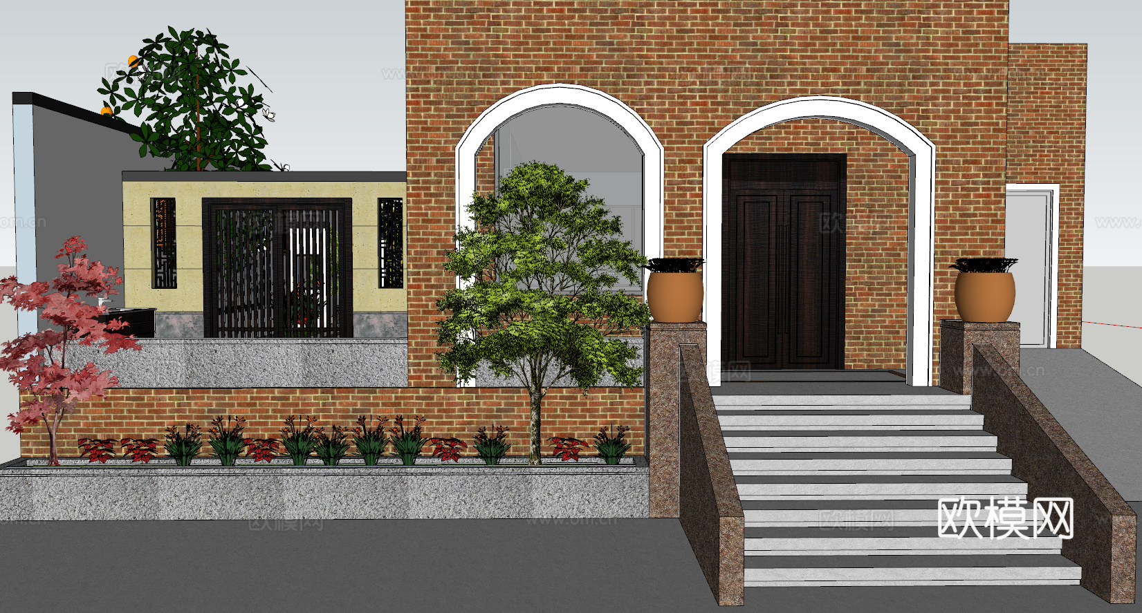 新中式别墅花园su模型