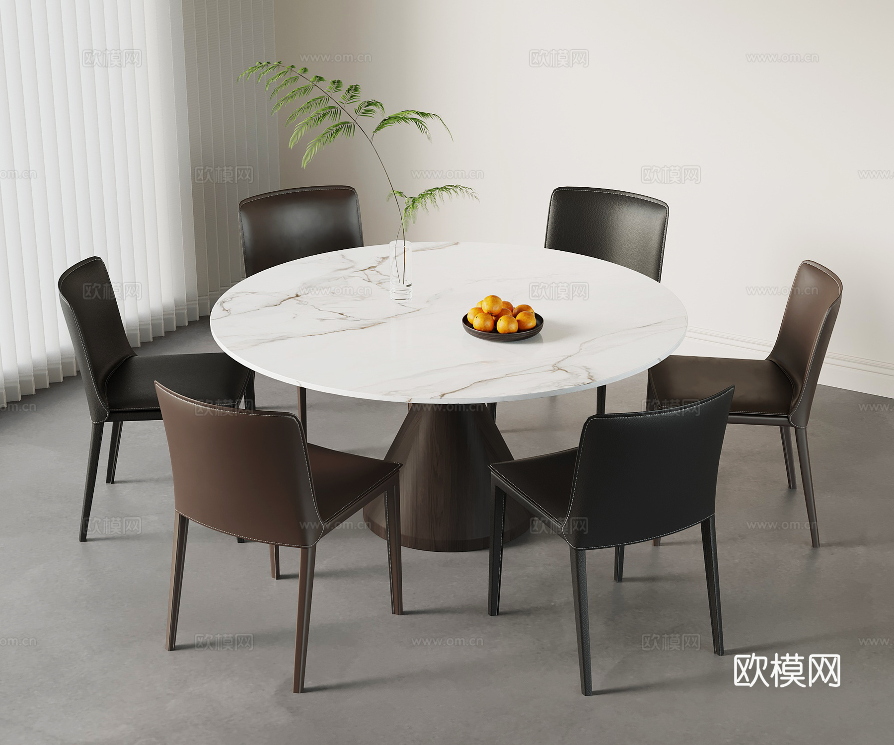 现代意式餐桌 圆形餐桌 餐桌椅组合su模型