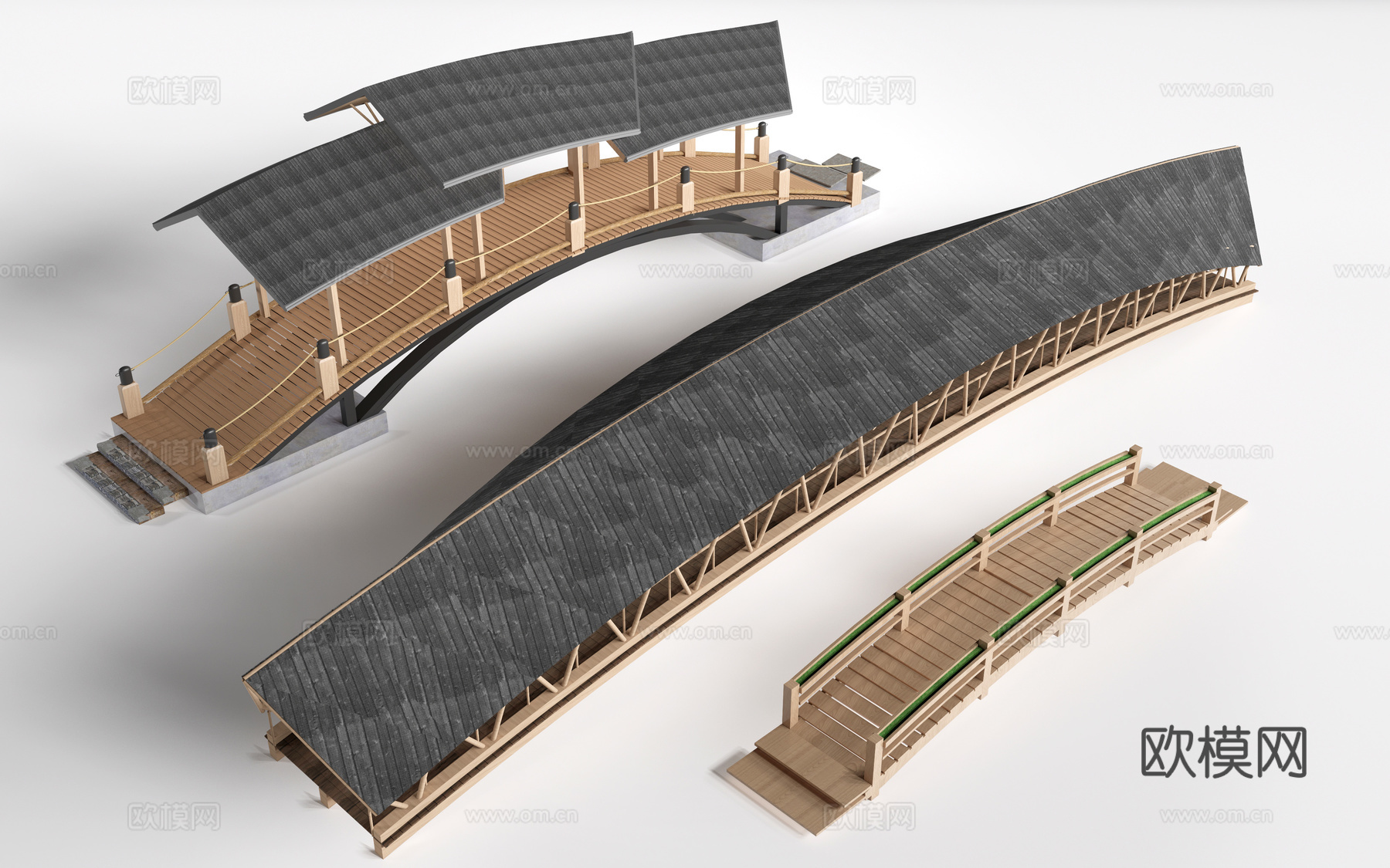 现代景观小桥 景观桥 木拱桥 公园桥su模型