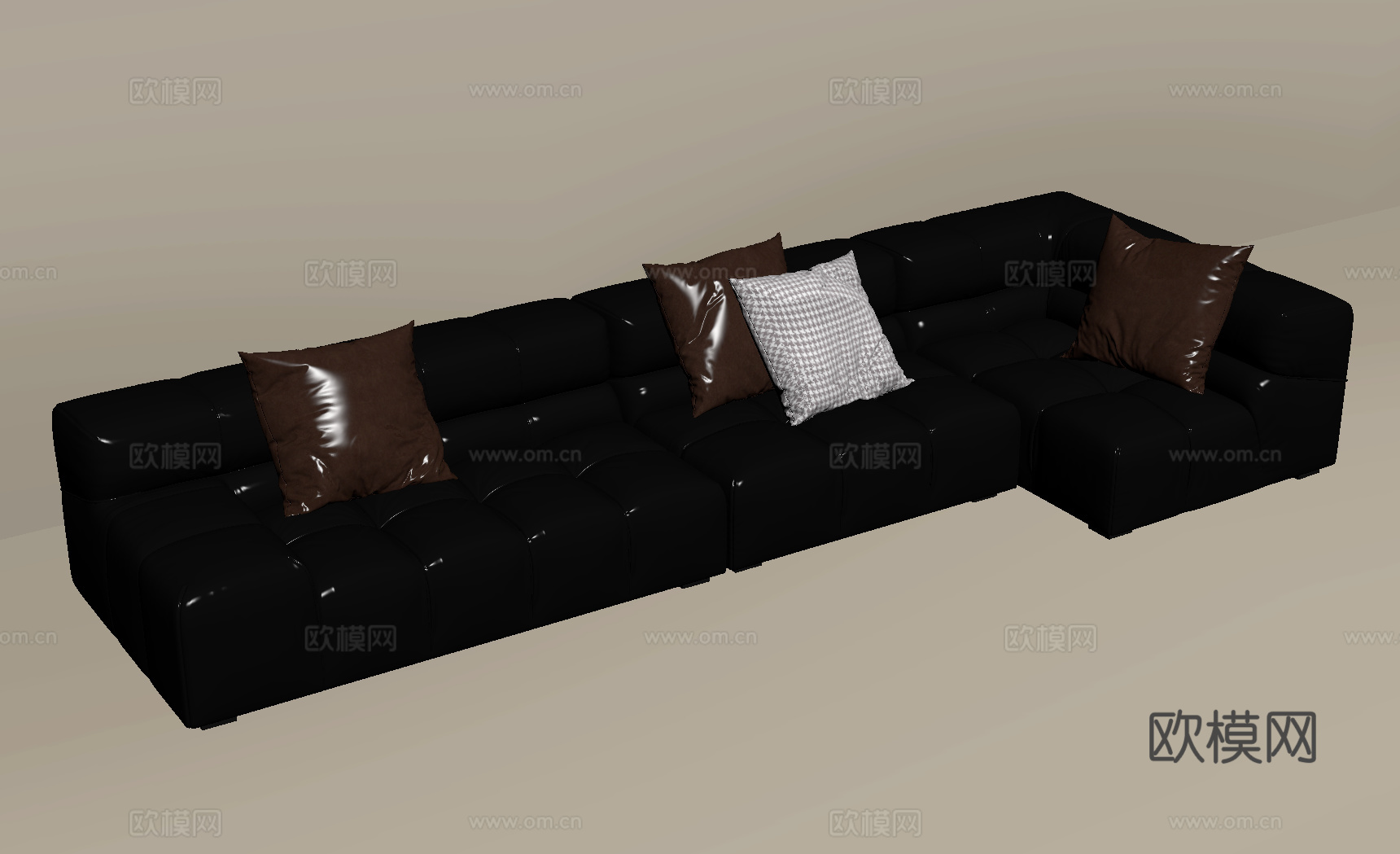 现代意式多人沙发 皮质沙发su模型