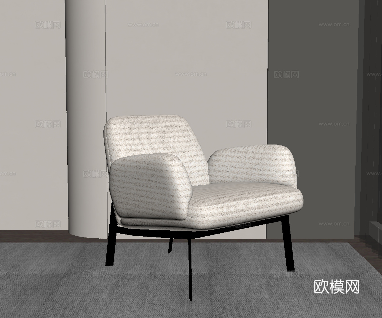 现代奶油风单人沙发 休闲椅su模型