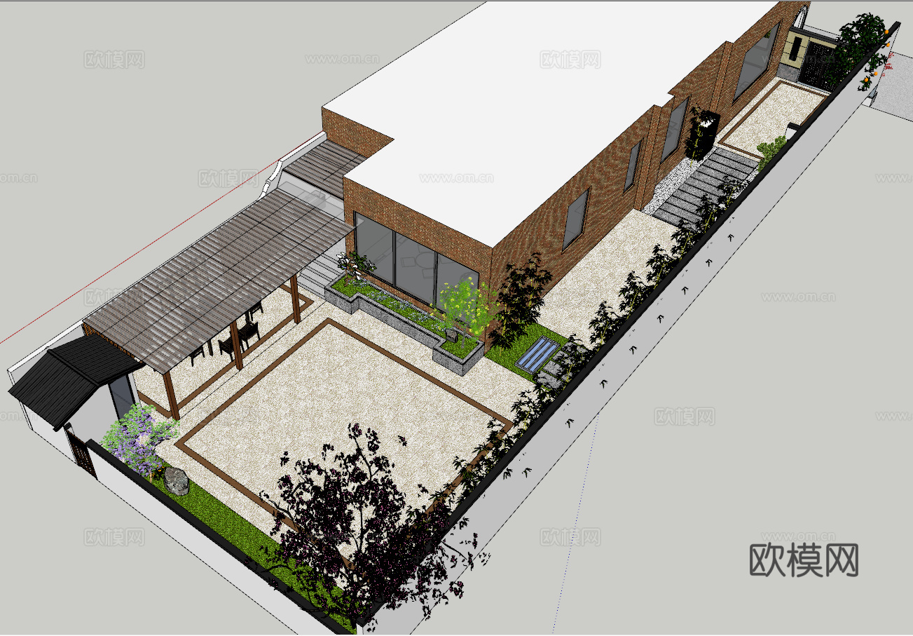 新中式别墅花园su模型