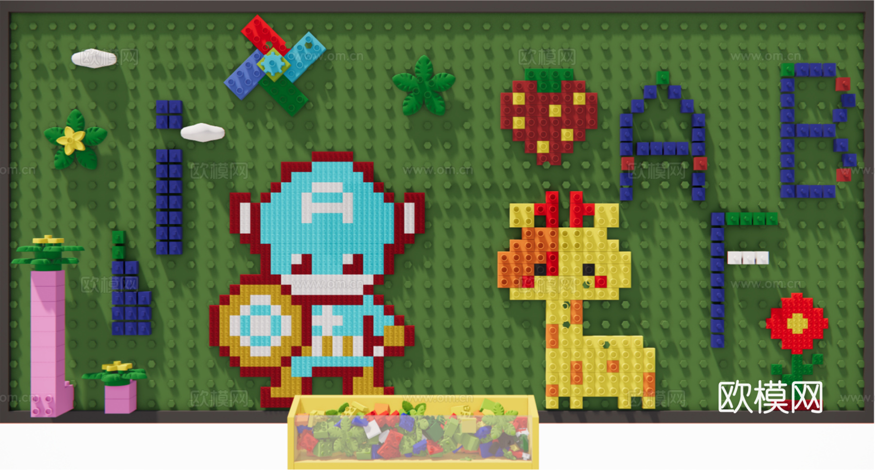 乐高积木玩具墙su模型