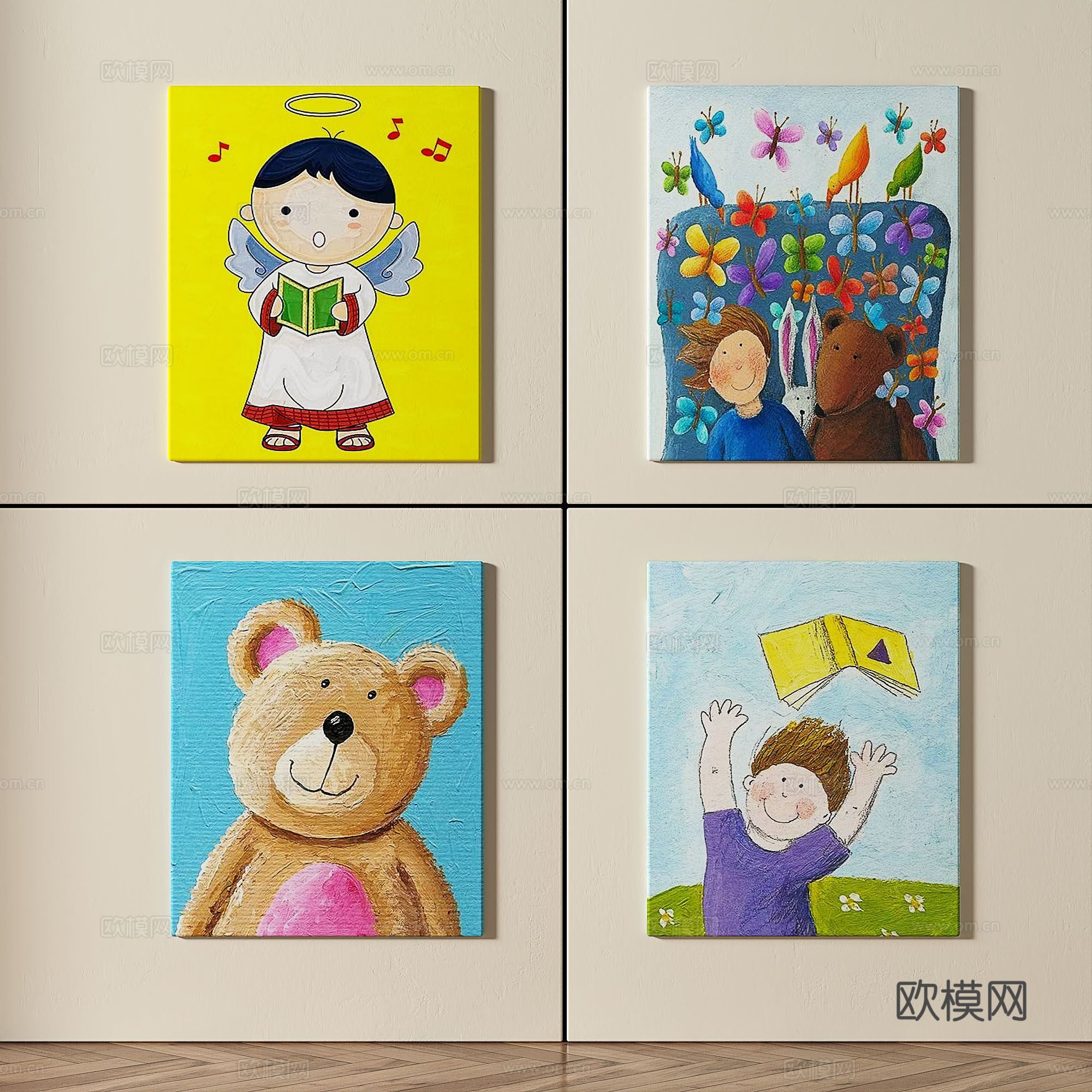 现代，儿童，抽象，组合画免费3d模型