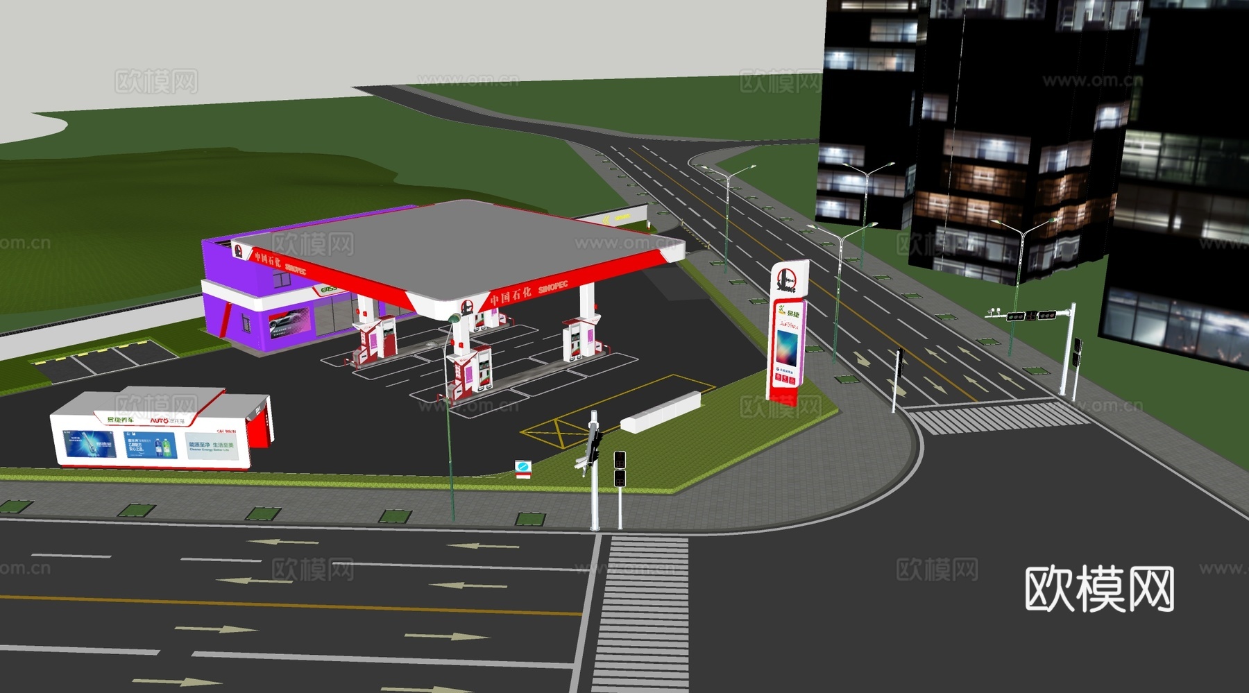 现代加油站 小公建 加油站su模型