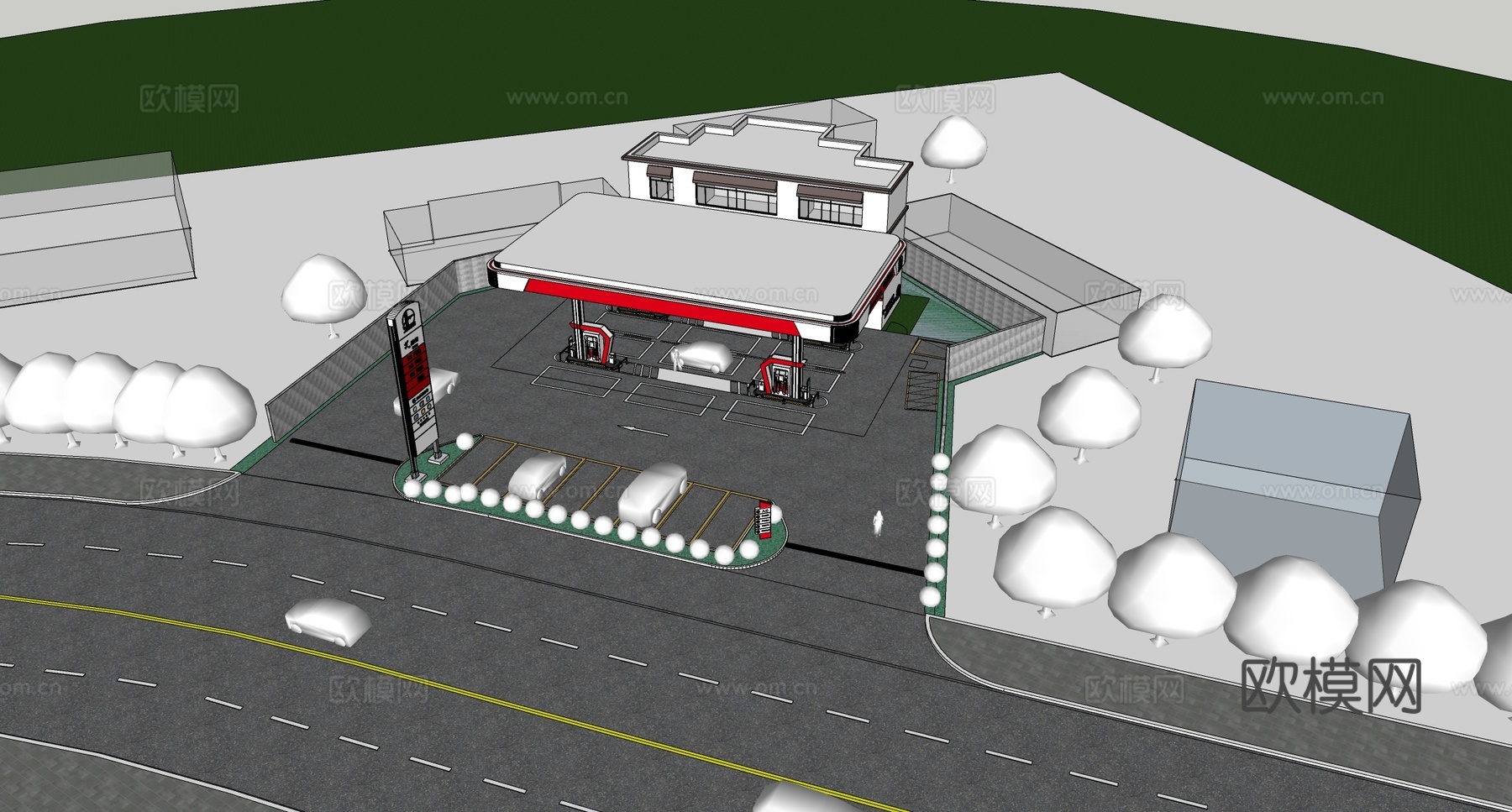 现代加油站 小公建 加油站su模型