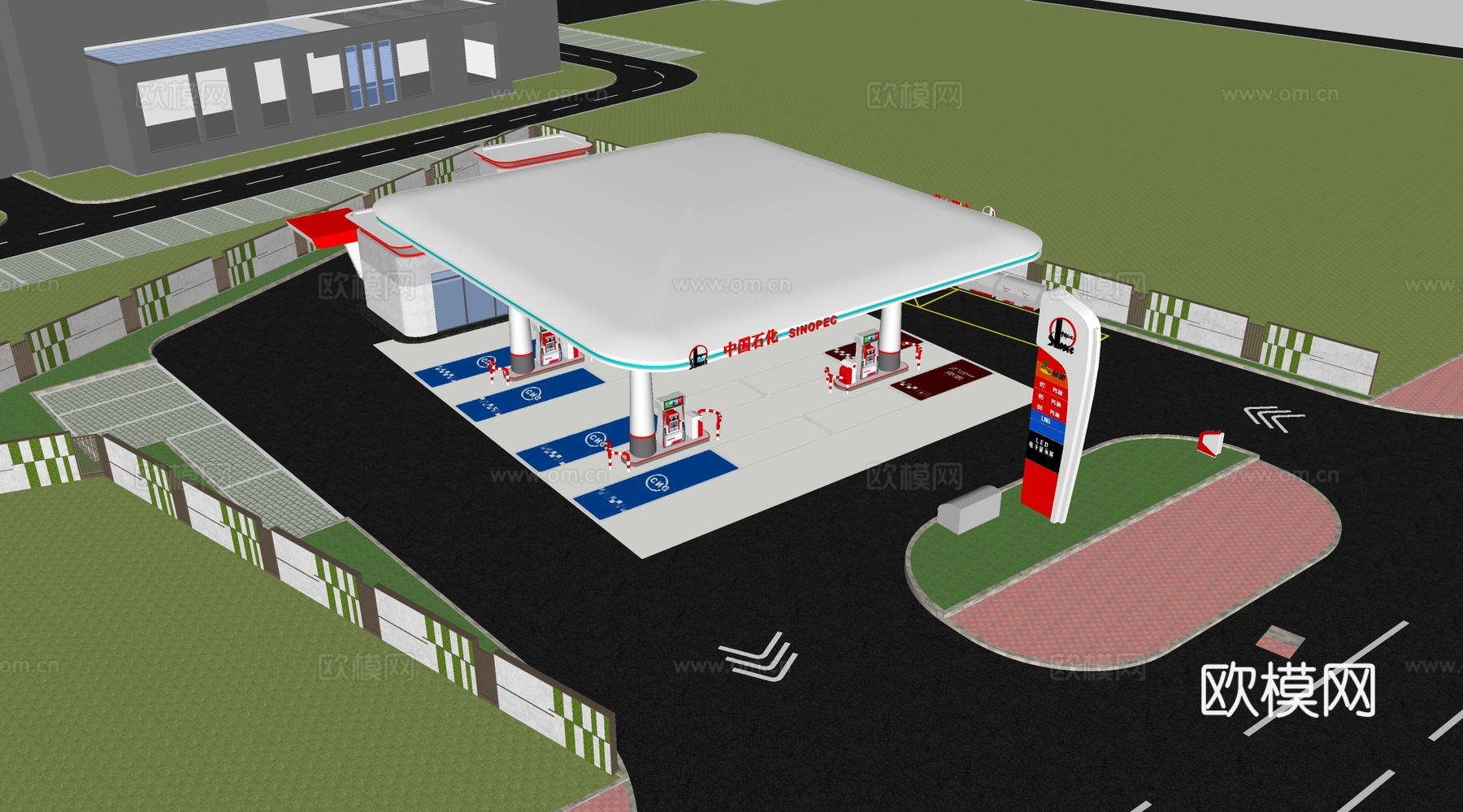 现代加油站 小公建 加油站 中石化加油站su模型