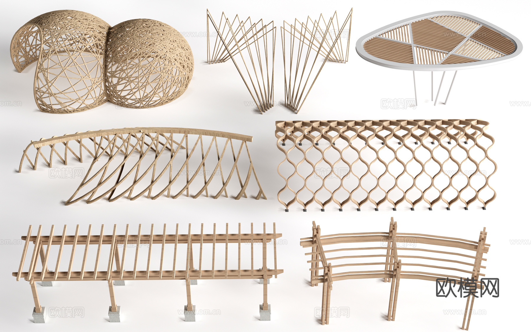 现代景观花架 葡萄架 廊架 绿植爬架su模型