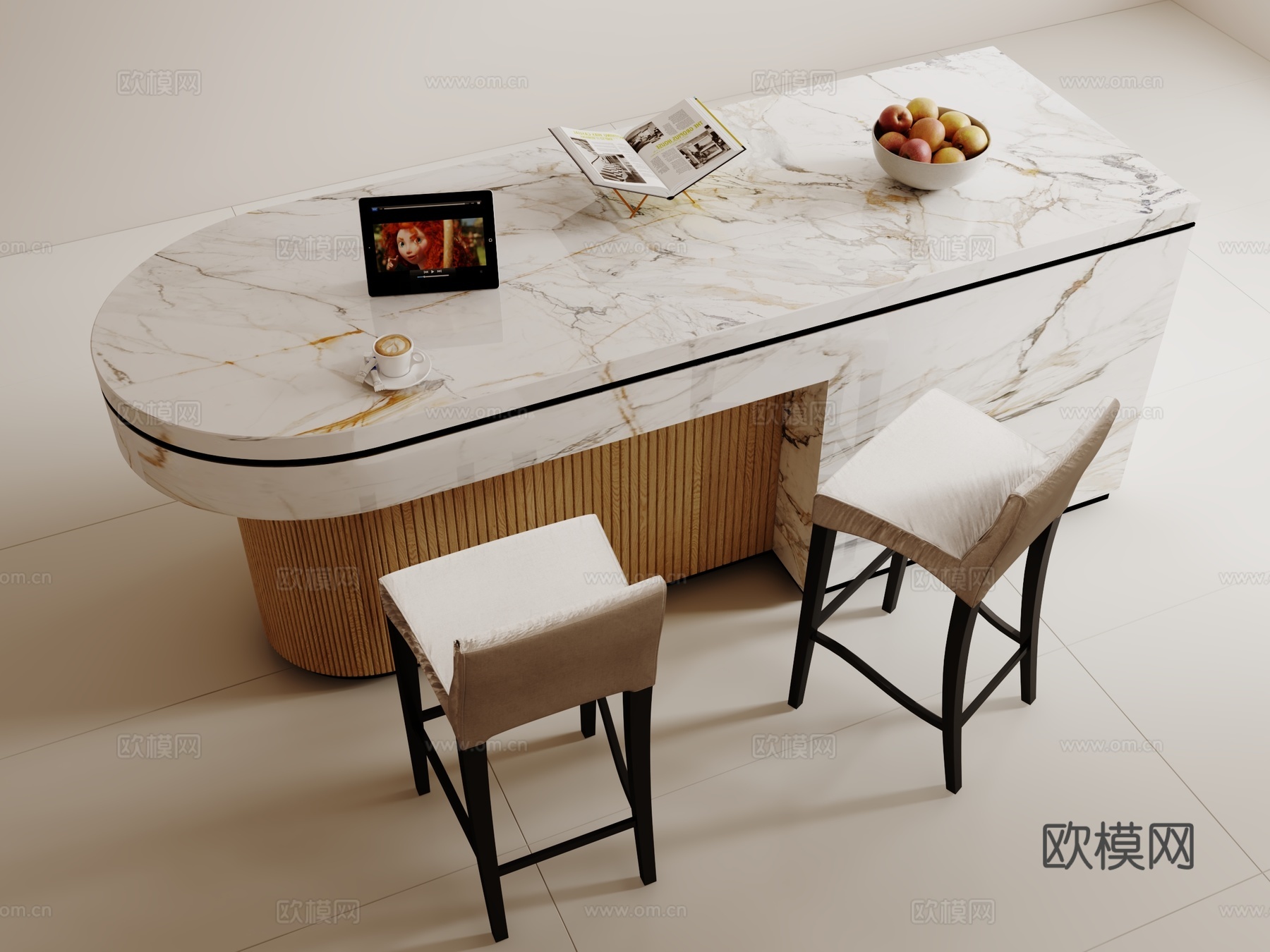 现代吧台吧椅3d模型